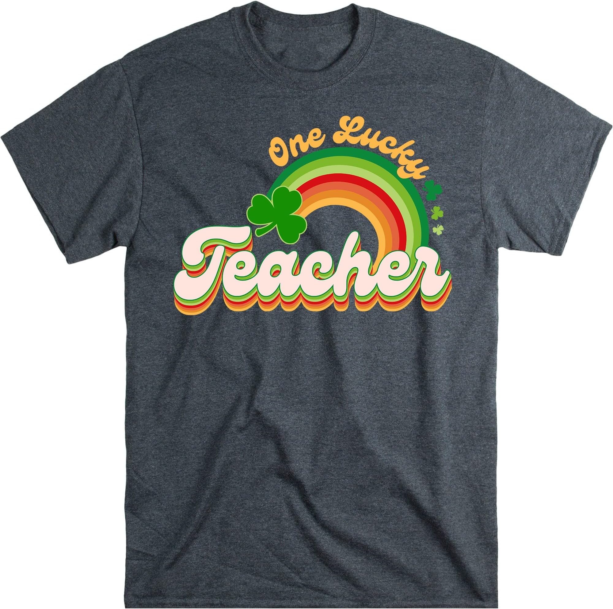 Retro One Lucky Teacher Shirt, St. Patrick's Rainbow, Funny St Patrick's Day Shirt, Shamrock Shirt, St. Patrick's Day – Dark Heather/XX-Large