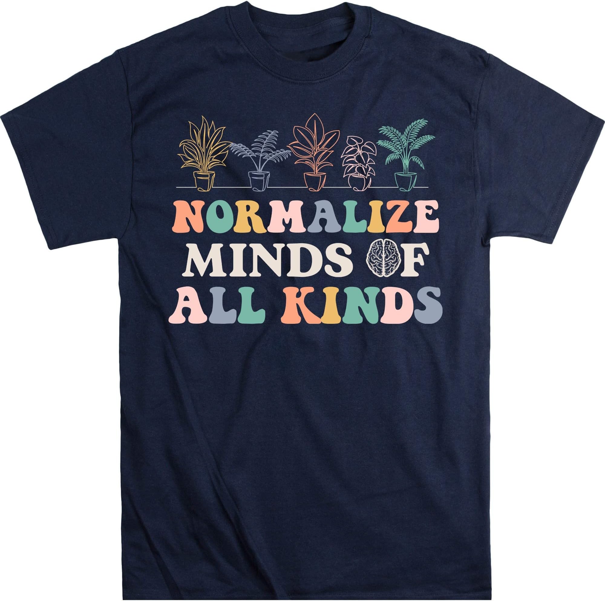 Normalize Mind of All Kinds Boho Style Unisex Shirt, Retro Autism Awareness Tee, Vintage Mental Health Apparel, ADHD Tee – Navy/X-Large