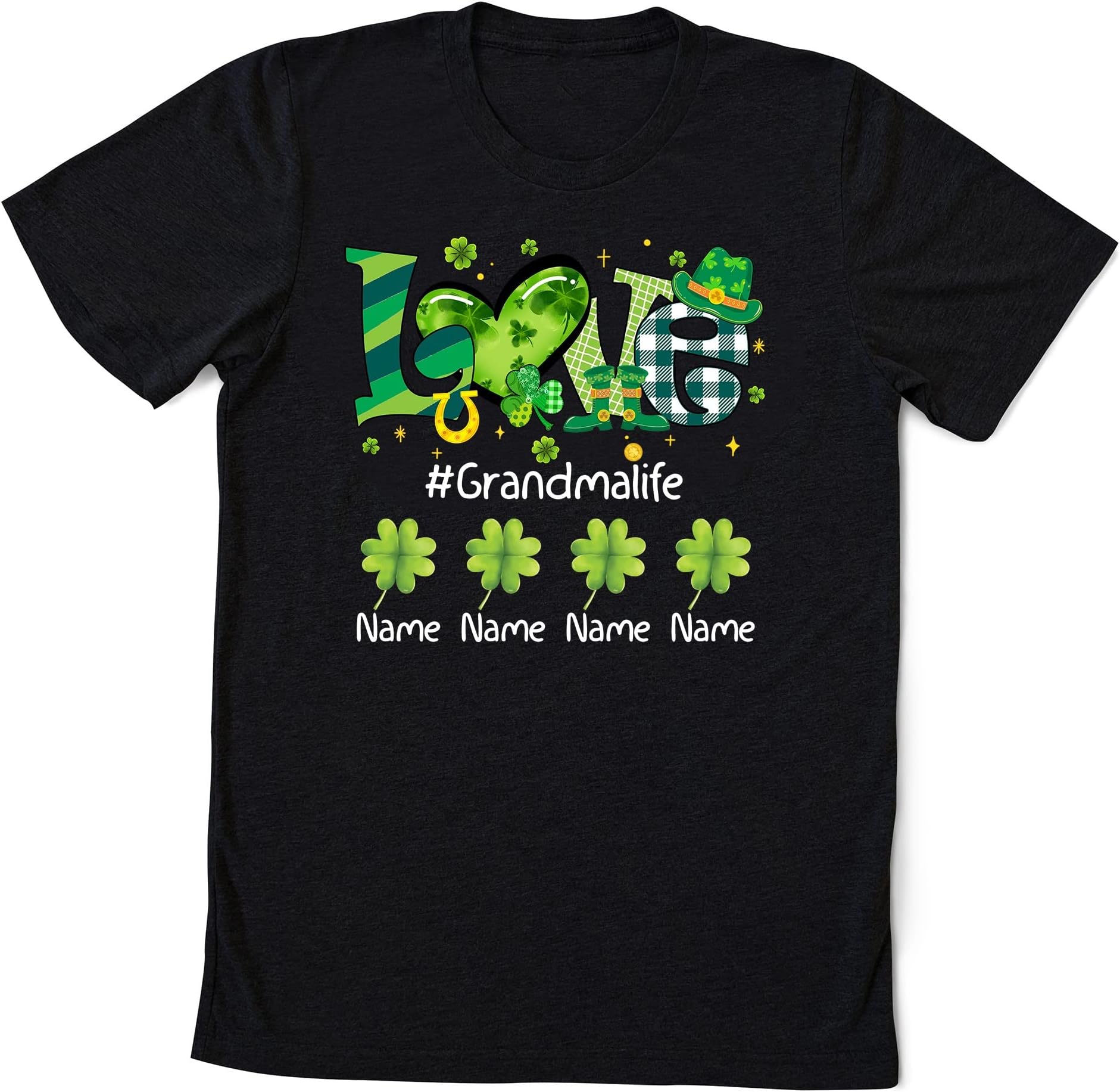 Custom Christmas Shamprock Grandma Shirt, Love Grandma Shirt Custom Kidname, Custom Grandma Nana Patrick Day Tee Multicolored