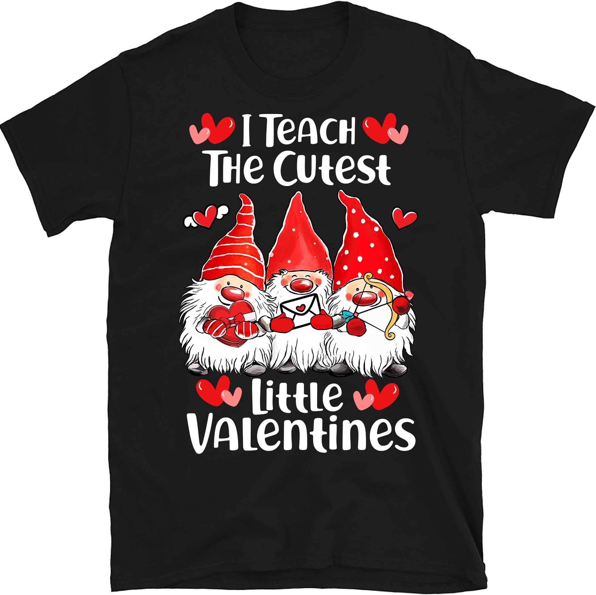 I Teach The Cutest Little Valentines Women Gnome Teachers T-Shirt, Teacher Shirt, Teacher Gift – Black/Medium