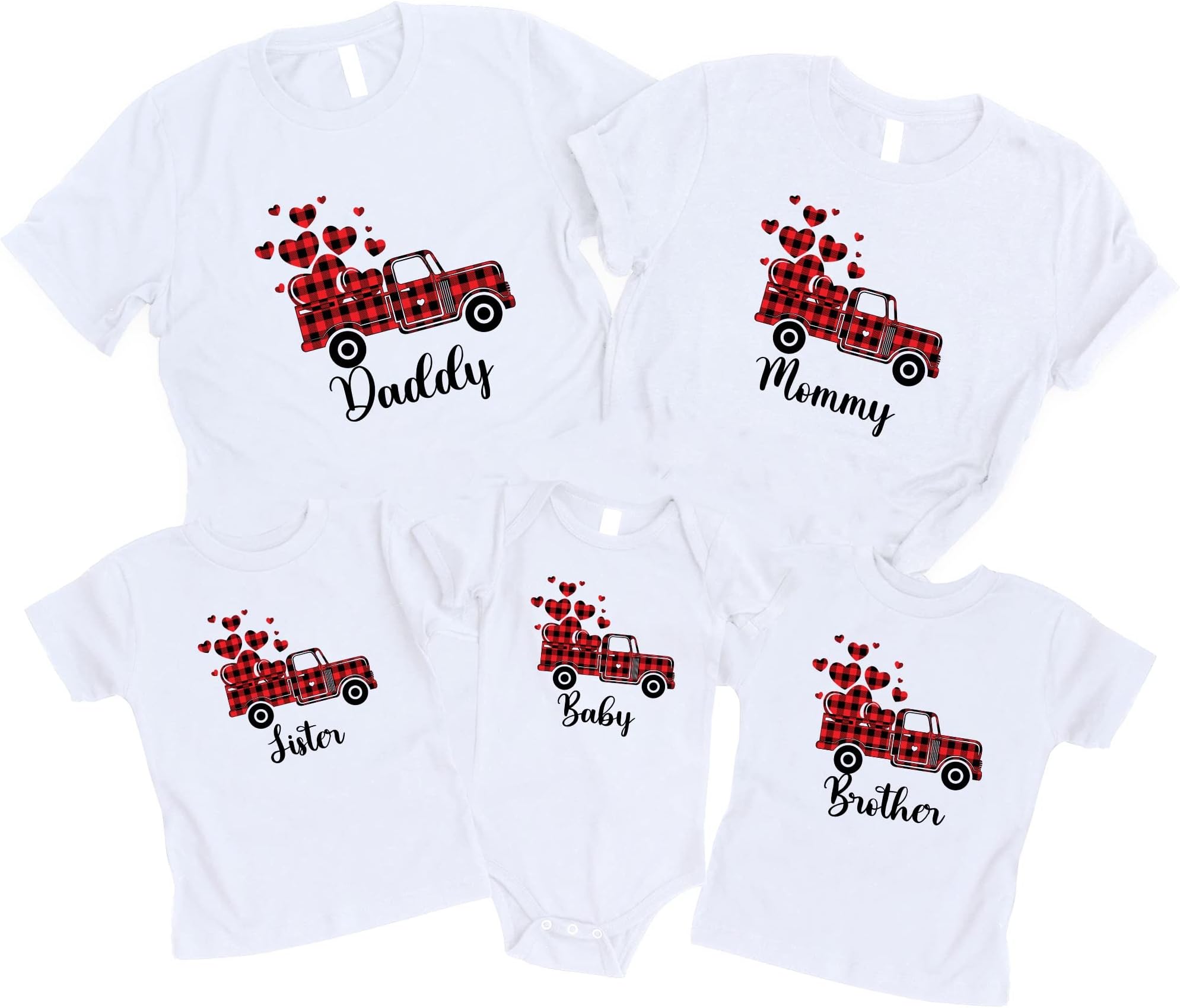 Buffalo Plaid Family Matching Outfits Shirts Love Truck Shirts Our First Valentines Day Family Shirts Matching Couples Family Shirts Multicolored