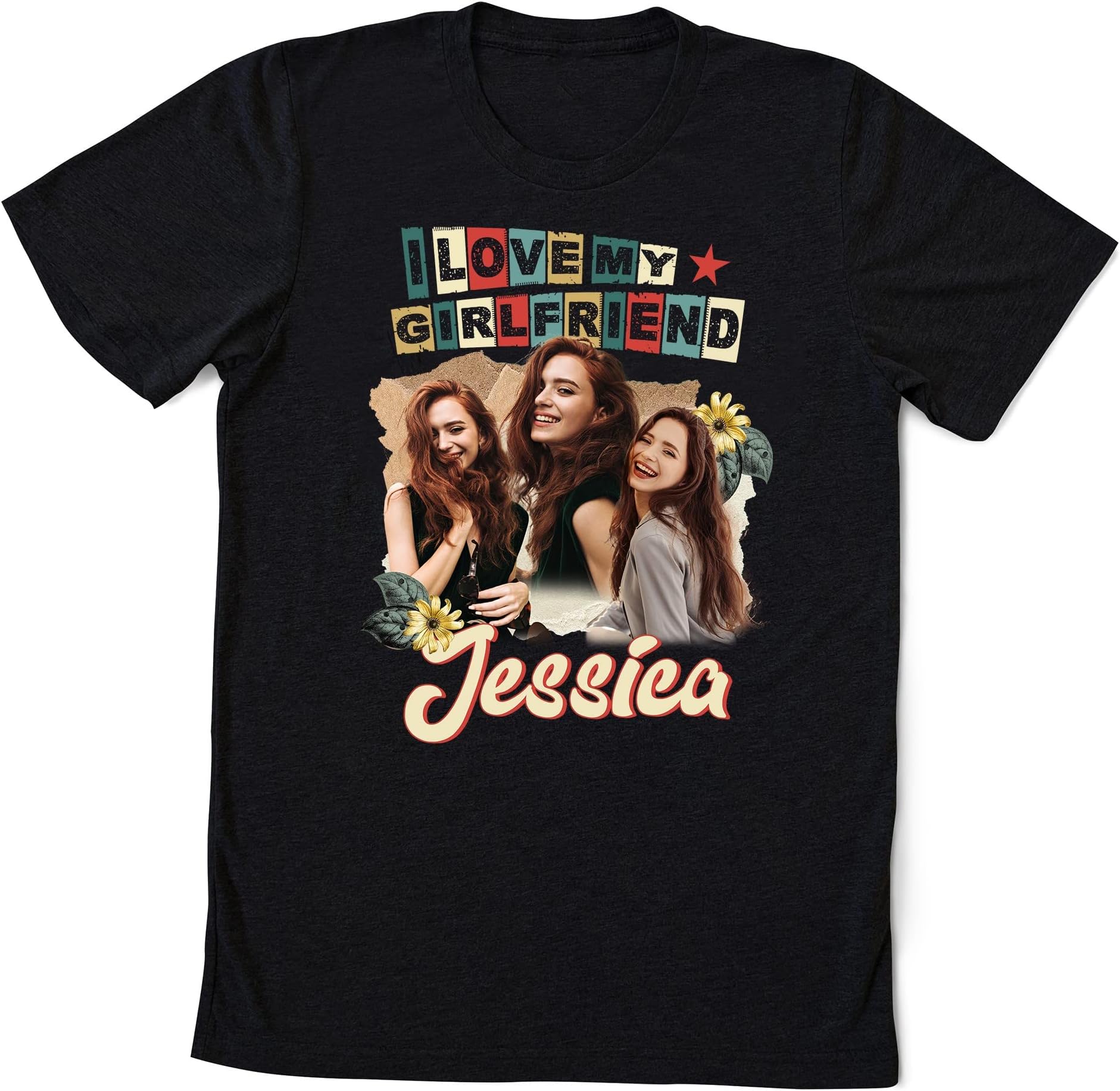 Custom Photo Vintage I Love My Girlfriend Shirt Custom, I Love My Girlfriend Shirt Custom Picture Valentine Unisex, Bootleg 90s Tee Shirt Multicolored