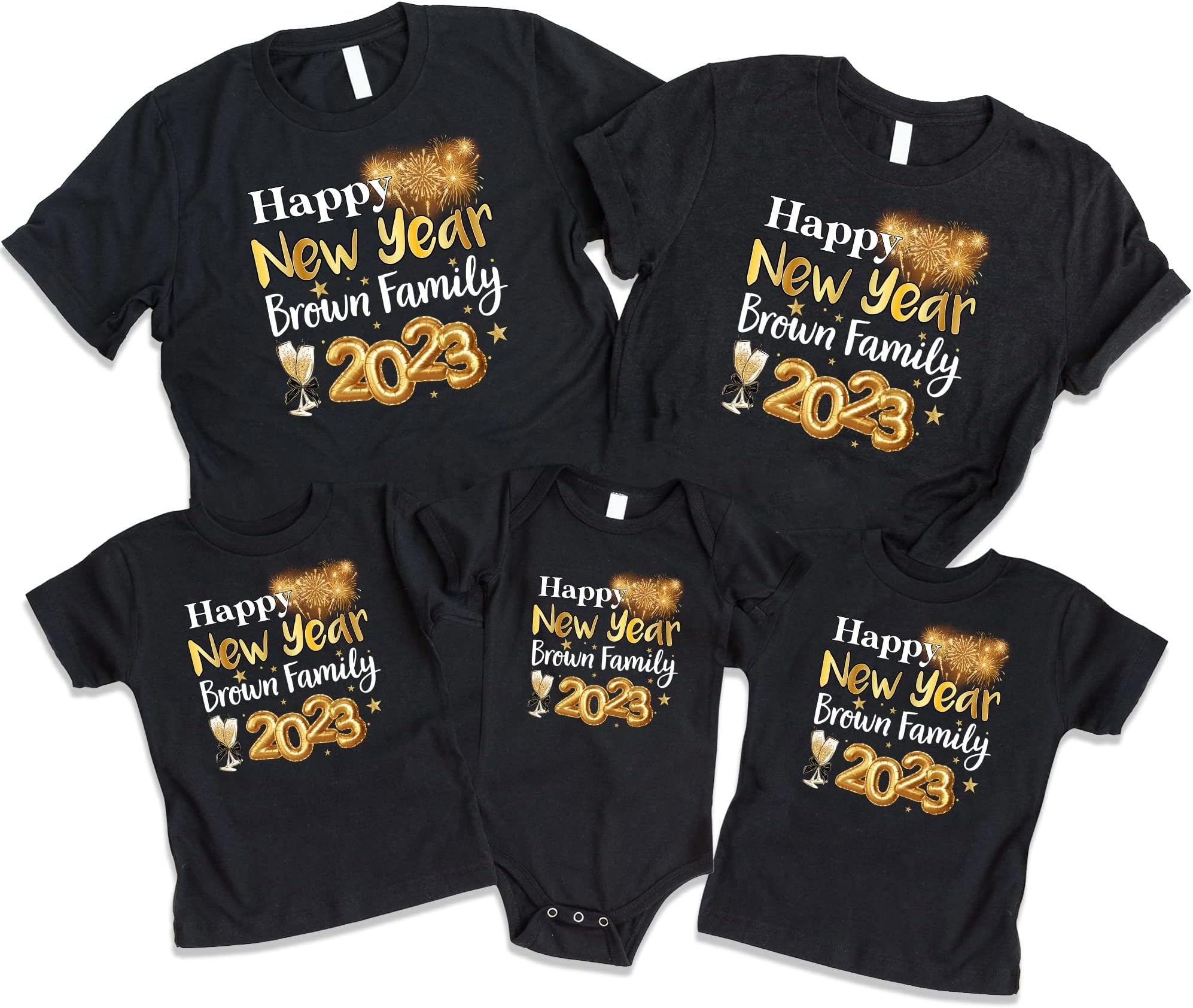 Happy New Year 2023 Matching Shirts, Custom Family Name, New Year Party Shirt, Matching Family Tees, Holiday Shirts, New Year Multicolored