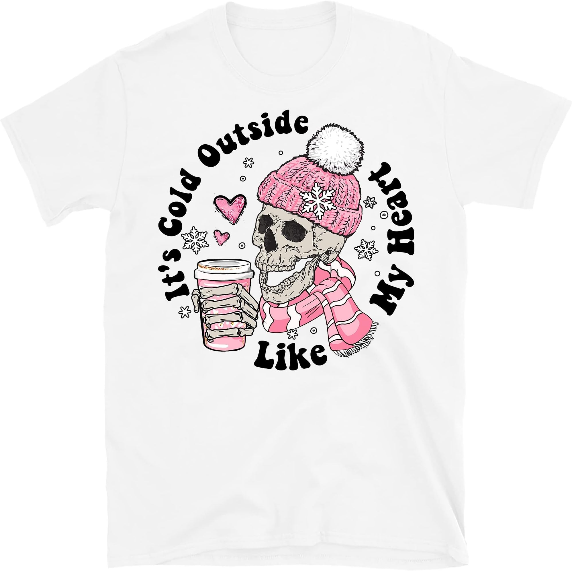 It's Cold Outside Like My Heart Skeleton Shirt, Valentines Shirt, Skull Shirt, Skeleton Shirt, Valentine's Day – White/Large