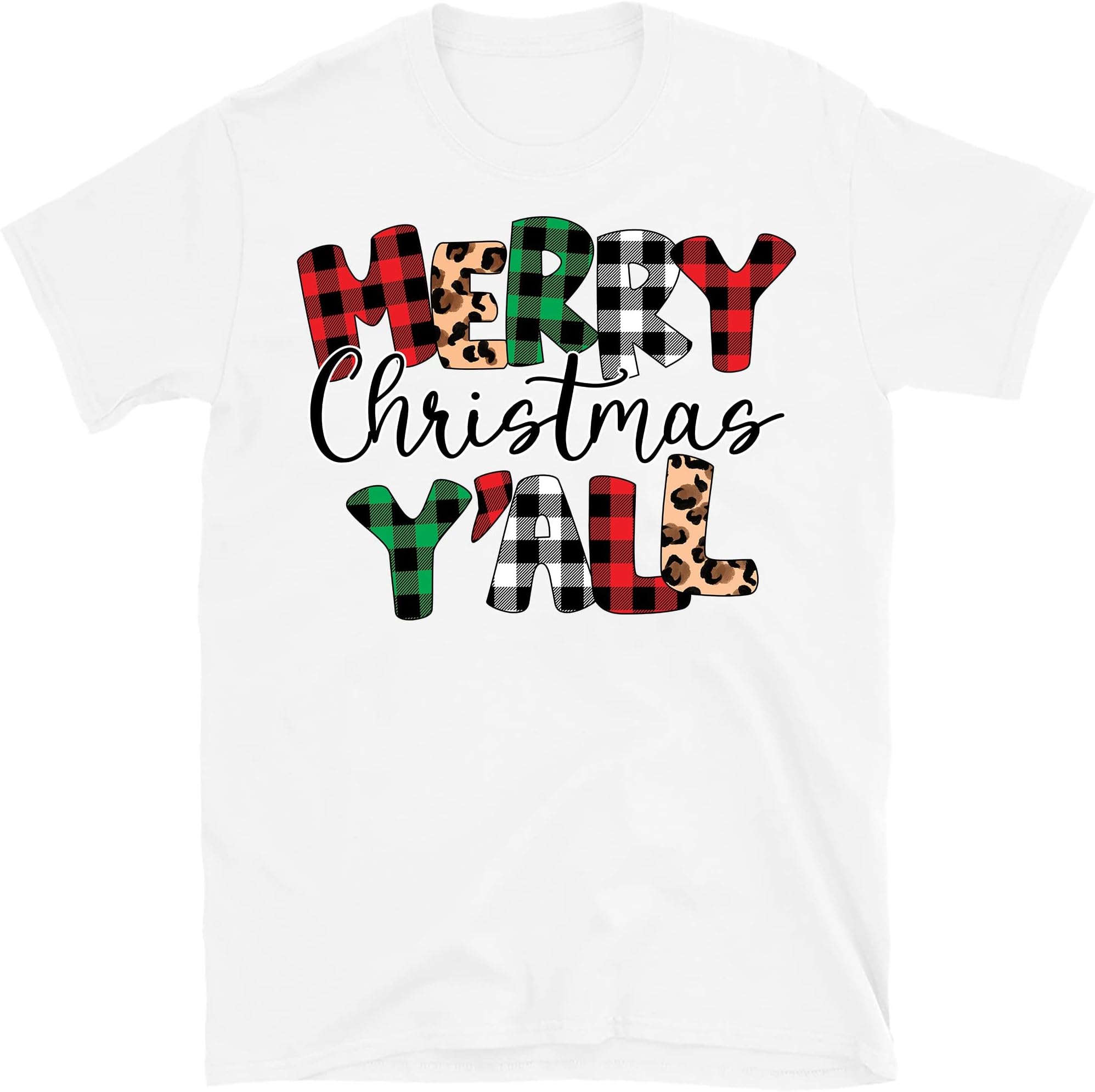 Merry Christmas Yall Leopard Shirt, Buffalo Plaid Christmas Shirt, Christmas Vacation Shirt, Christmas Family Shirt