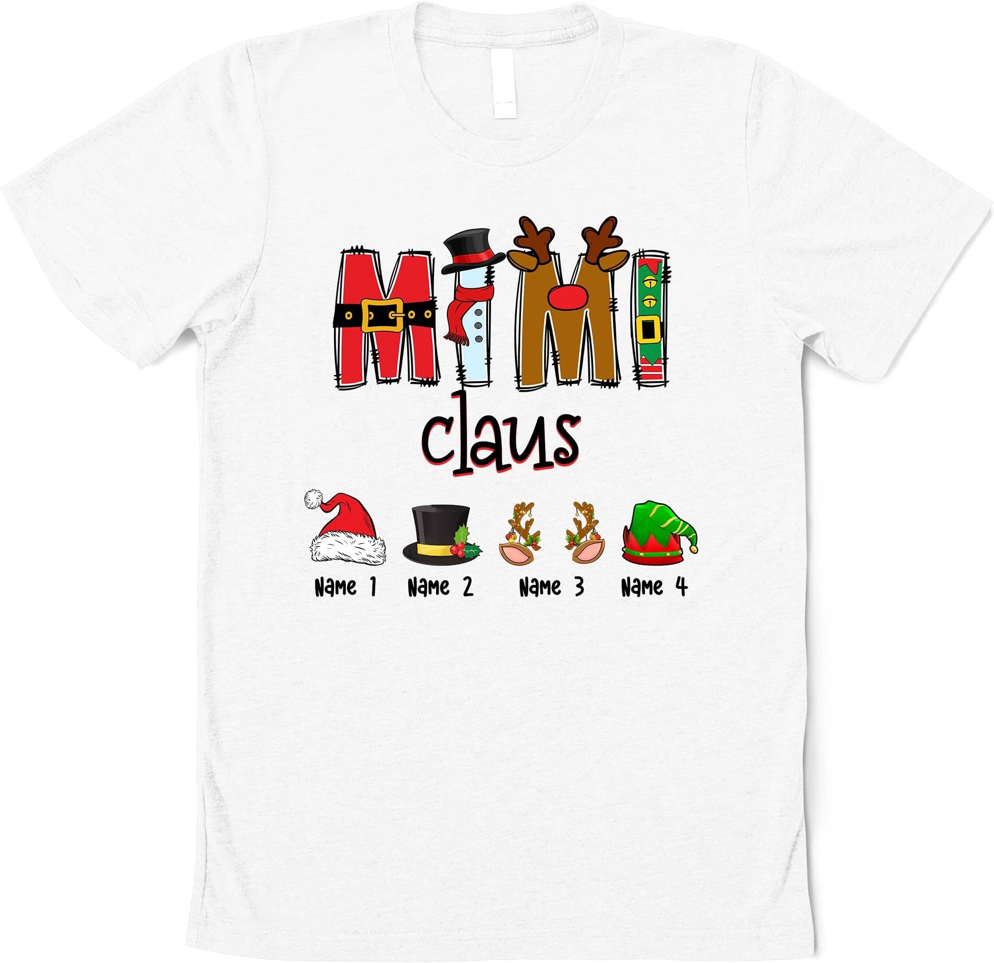 Personalized Grandma Claus T Shirt, Christmas Elf Grandma Claus Shirt, Reindeer Grandma Claus Shirt for Xmas, Custom Title Mimi Grandma Nana Multicolored