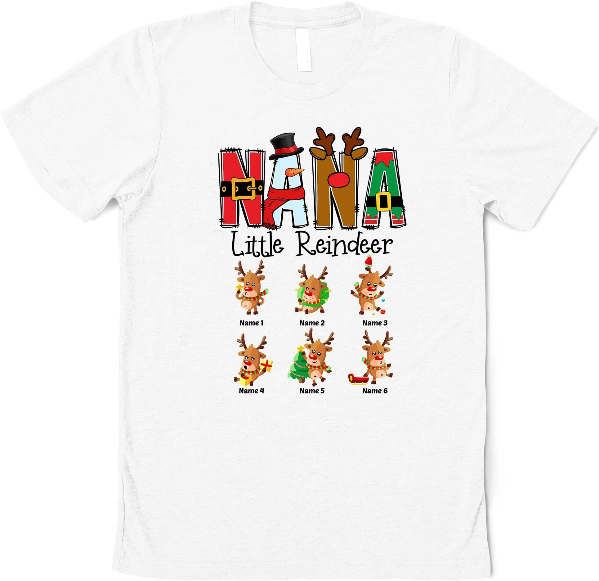 Personalized Grandma Reindeers T Shirt, Christmas Elf Grandma Claus Shirt Custom Title Mimi Grandma Nana, Reindeer Grandma Claus Shirt Multicolored
