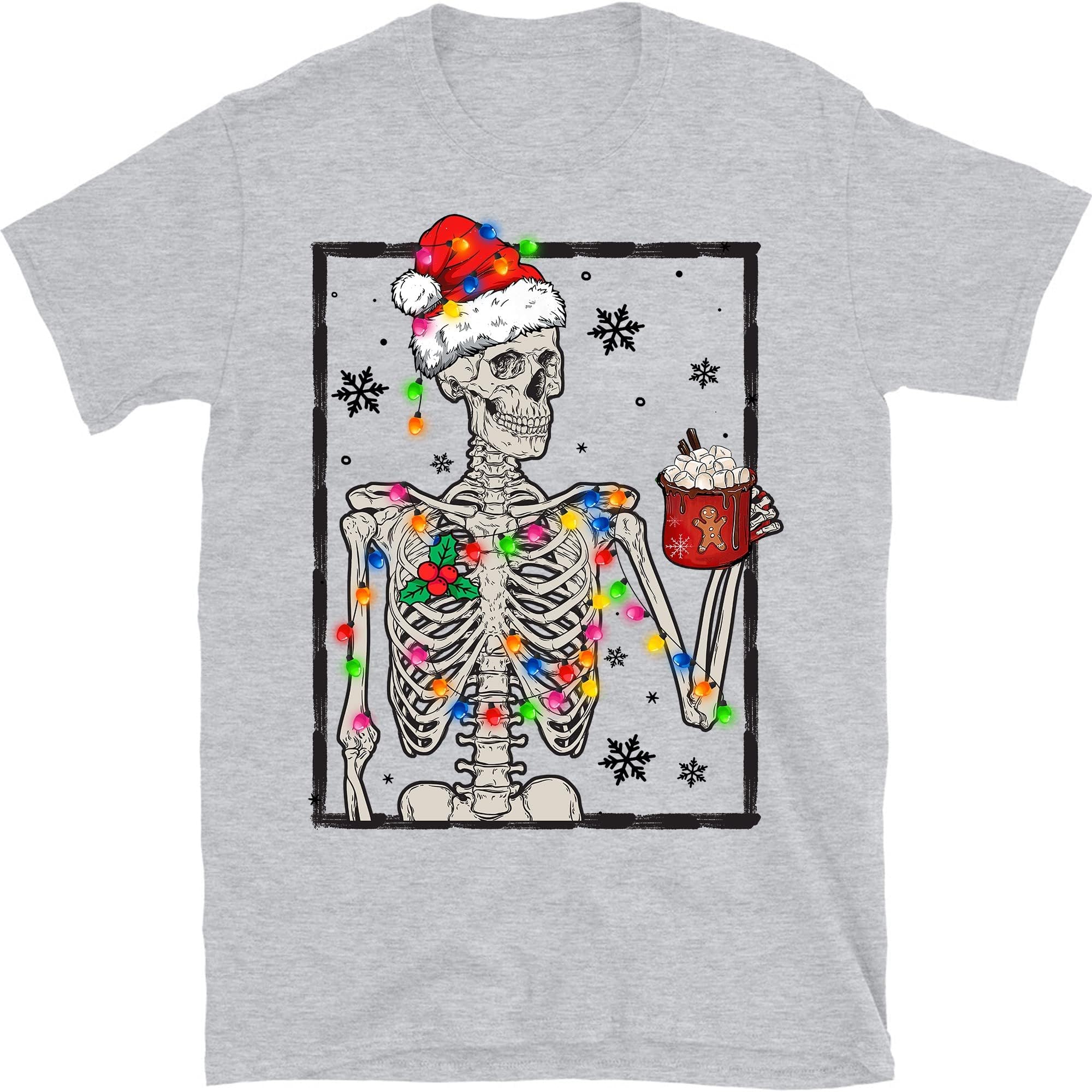 Dead Inside Skeleton Christmas T-Shirt, Coffee Lover Fall Sweater Sarcastic Christmas Coffee Shirt 