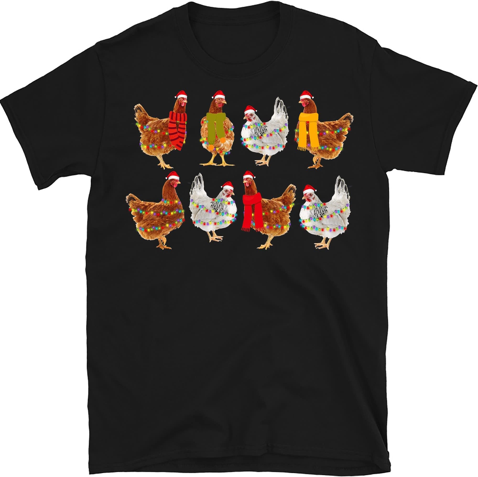 Christmas Chicken Shirt, Christmas Shirt, Hen Rooster Gift, Chickens Farm Animals Holiday Shirt, Holiday Shirt, Black/3X-Large