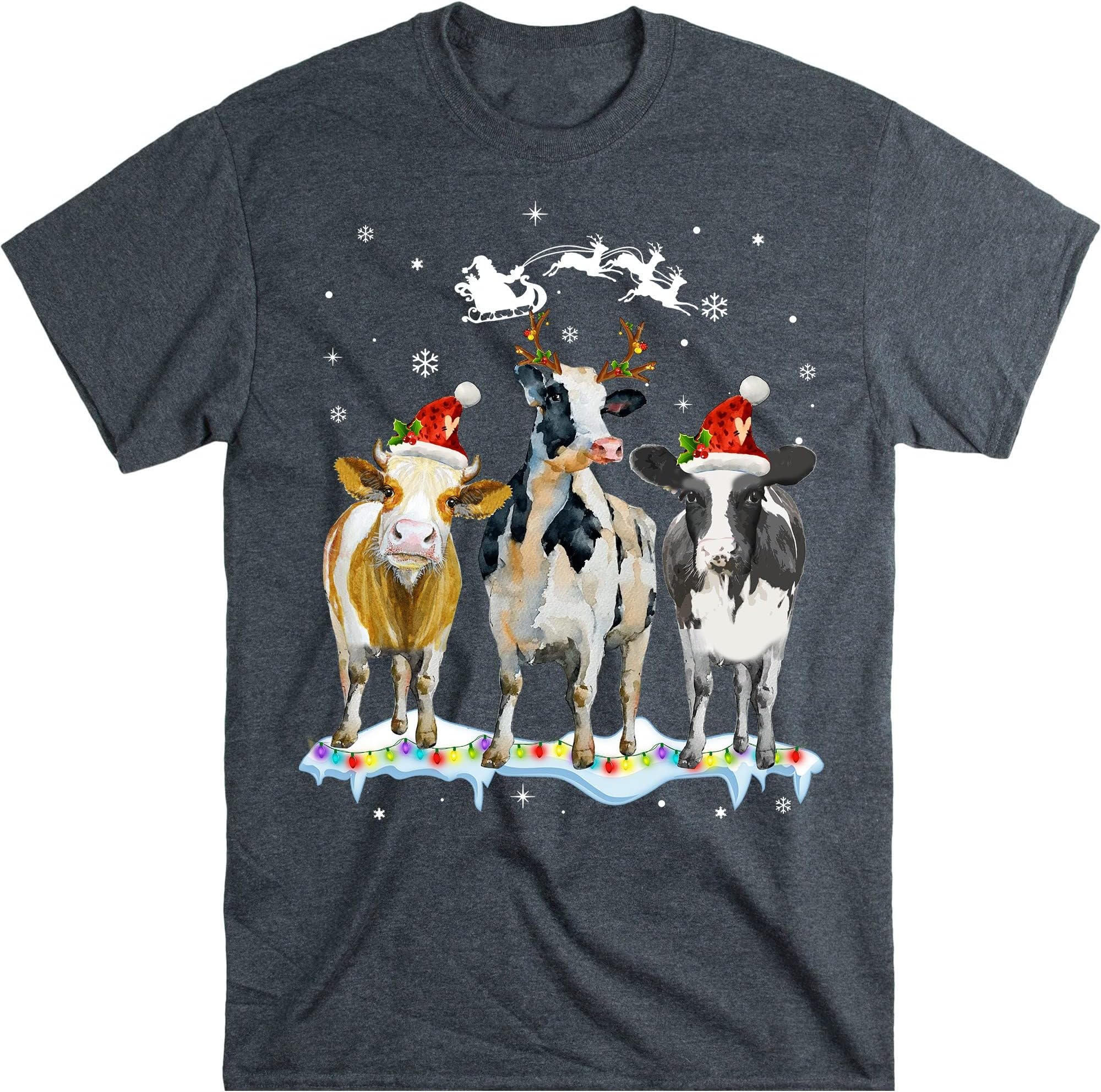 Cow Christmas Lights Ugly Christmas T-Shirt,Christmas Shirt,Funny Heifers Christmas Shirt,Cow Holiday Shirt Cow
