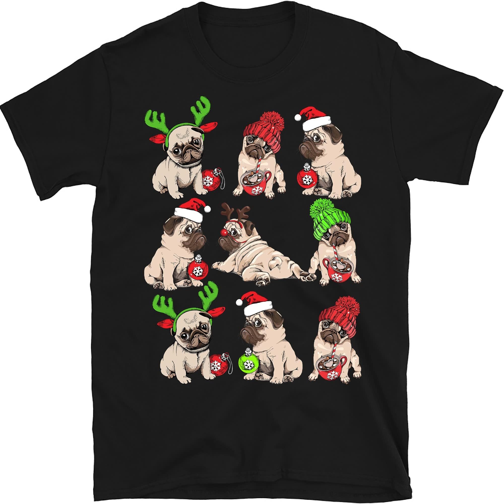 Santa Pug Dog Christmas Shirt, Pug Christmas Shirt, Christmas Pug Dog Shirt, Pug Dog Lover Shirt, Dog Lover Xmas Shirt – Black/Medium