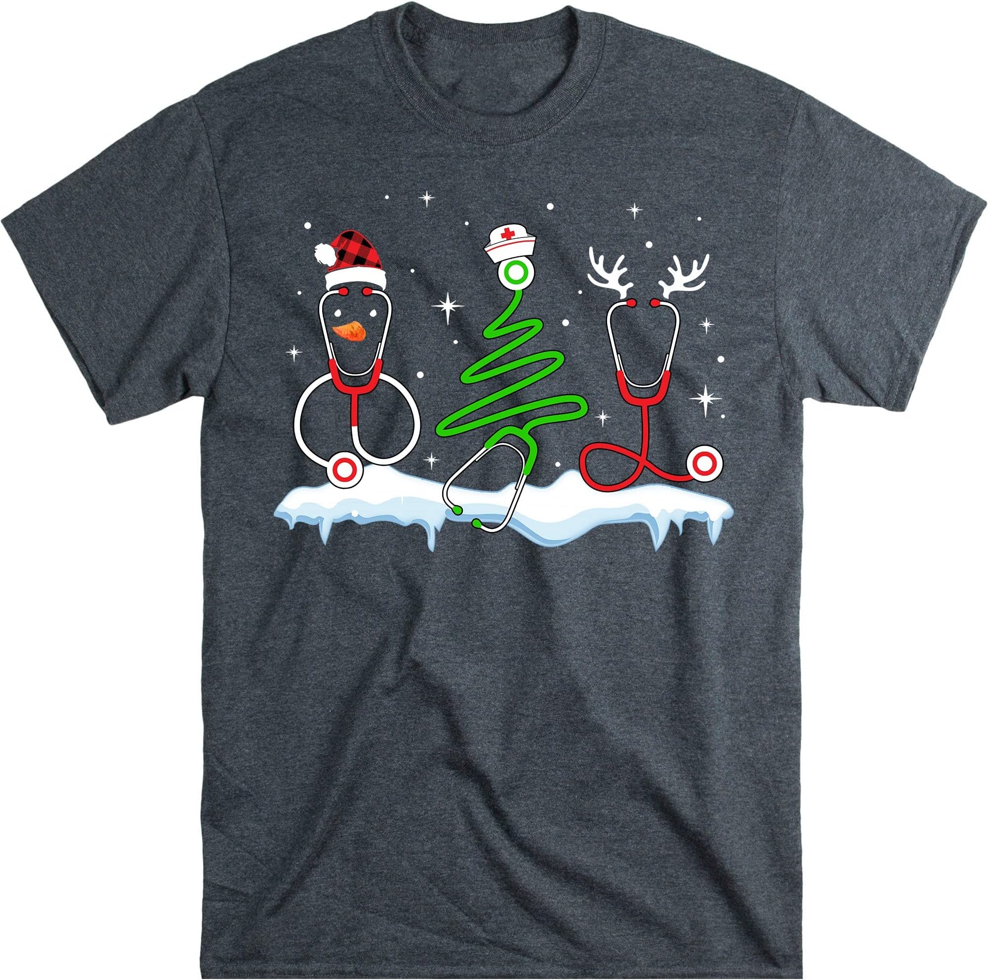 Stethoscope Christmas Shirt, Gift for Nurses, Nurse Hero Shirt, Stethoscope Nurse Tee, Christmas Nurse Shirt, Nurse – Dark Heather/Small