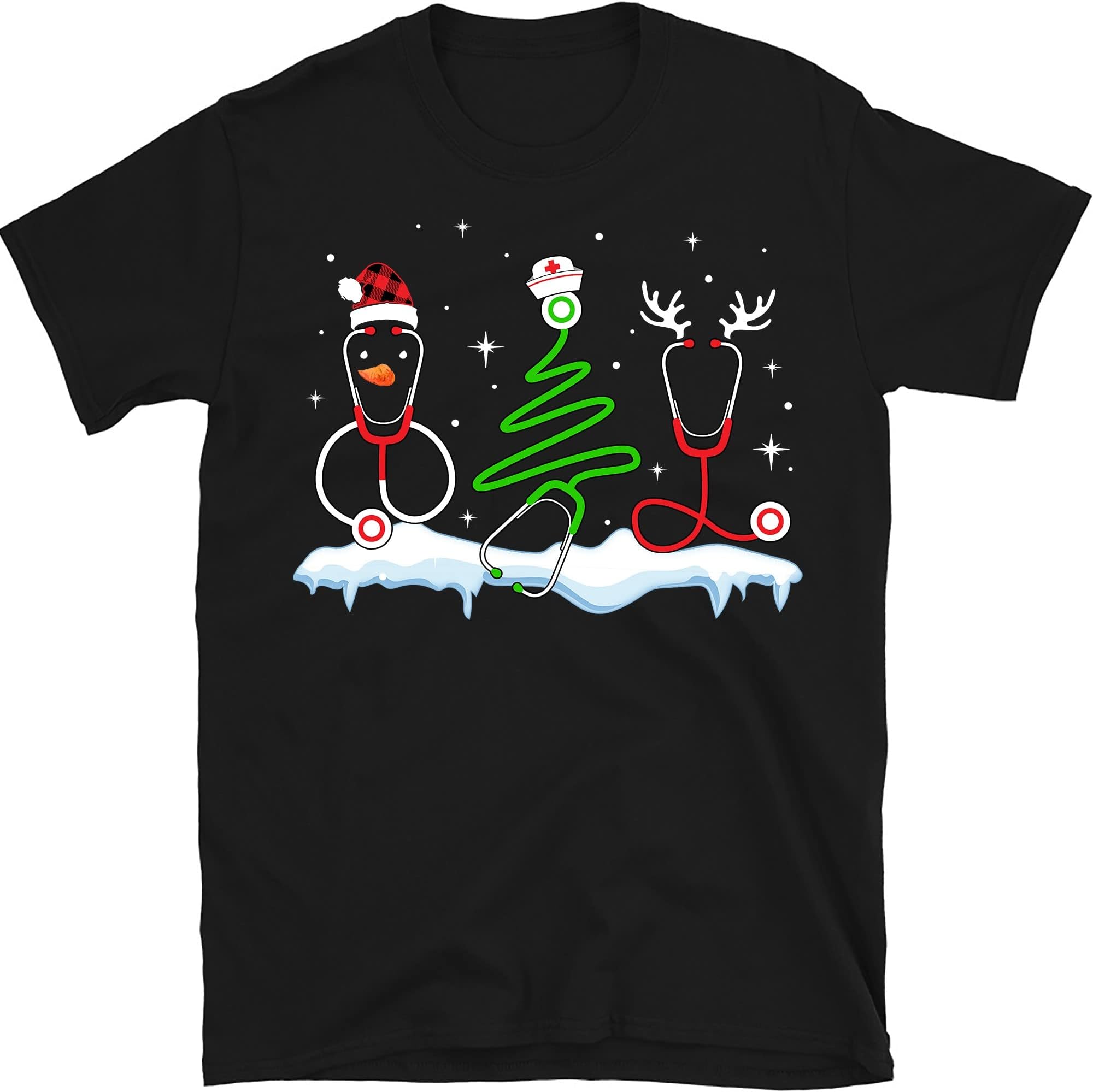 Stethoscope Christmas Shirt, Gift for Nurses, Nurse Hero Shirt, Stethoscope Nurse Tee, Christmas Nurse Shirt, Nurse – Black/3X-Large