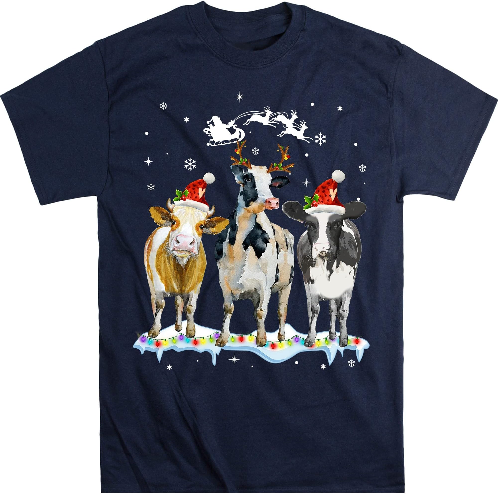 Cow Christmas Lights Ugly Christmas T-Shirt,Christmas Shirt,Funny Heifers Christmas Shirt,Cow Holiday Shirt Cow
