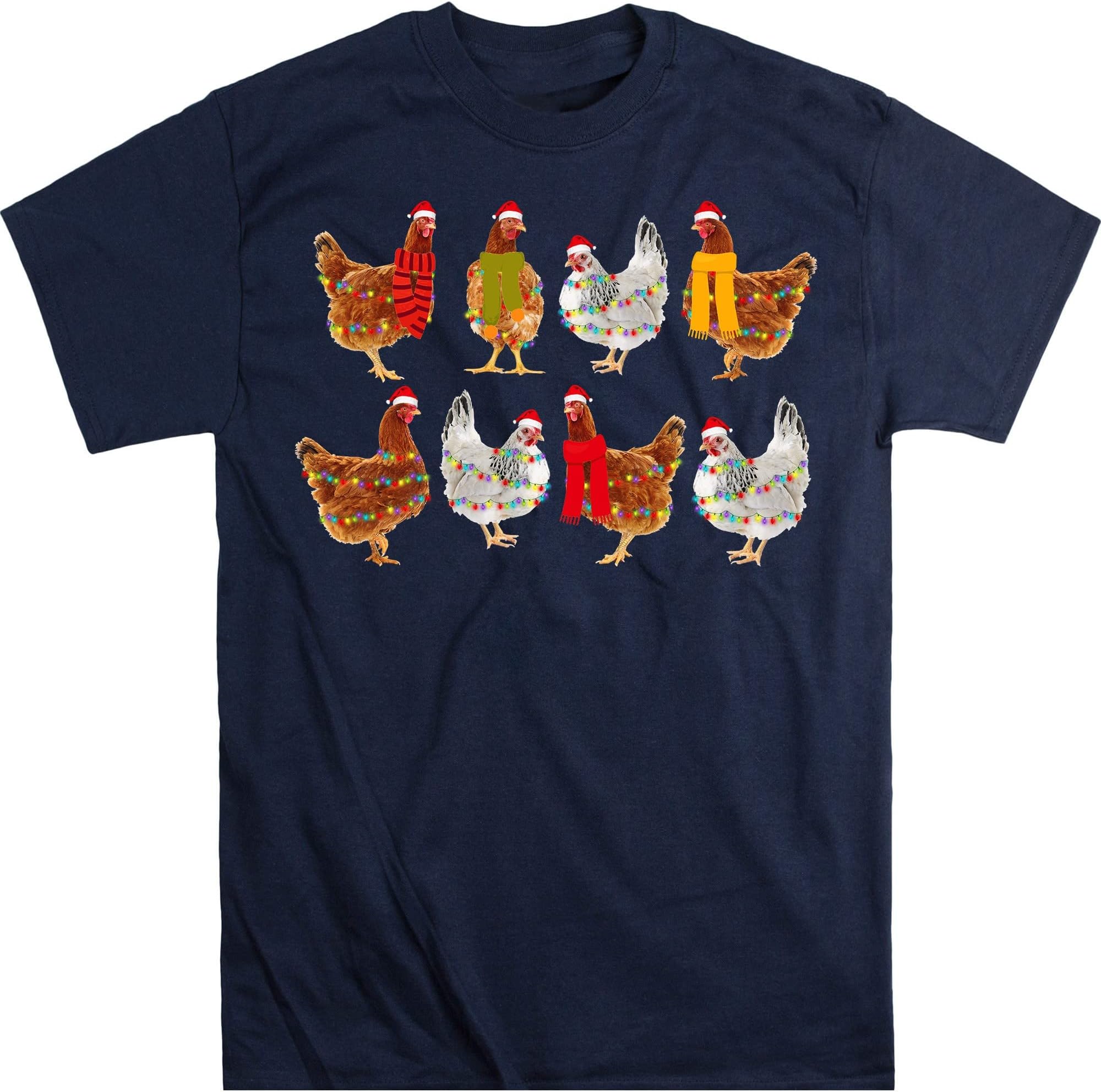 Christmas Chicken Shirt, Christmas Shirt, Hen Rooster Gift, Chickens Farm Animals Holiday Shirt, Holiday Shirt, Navy/Medium