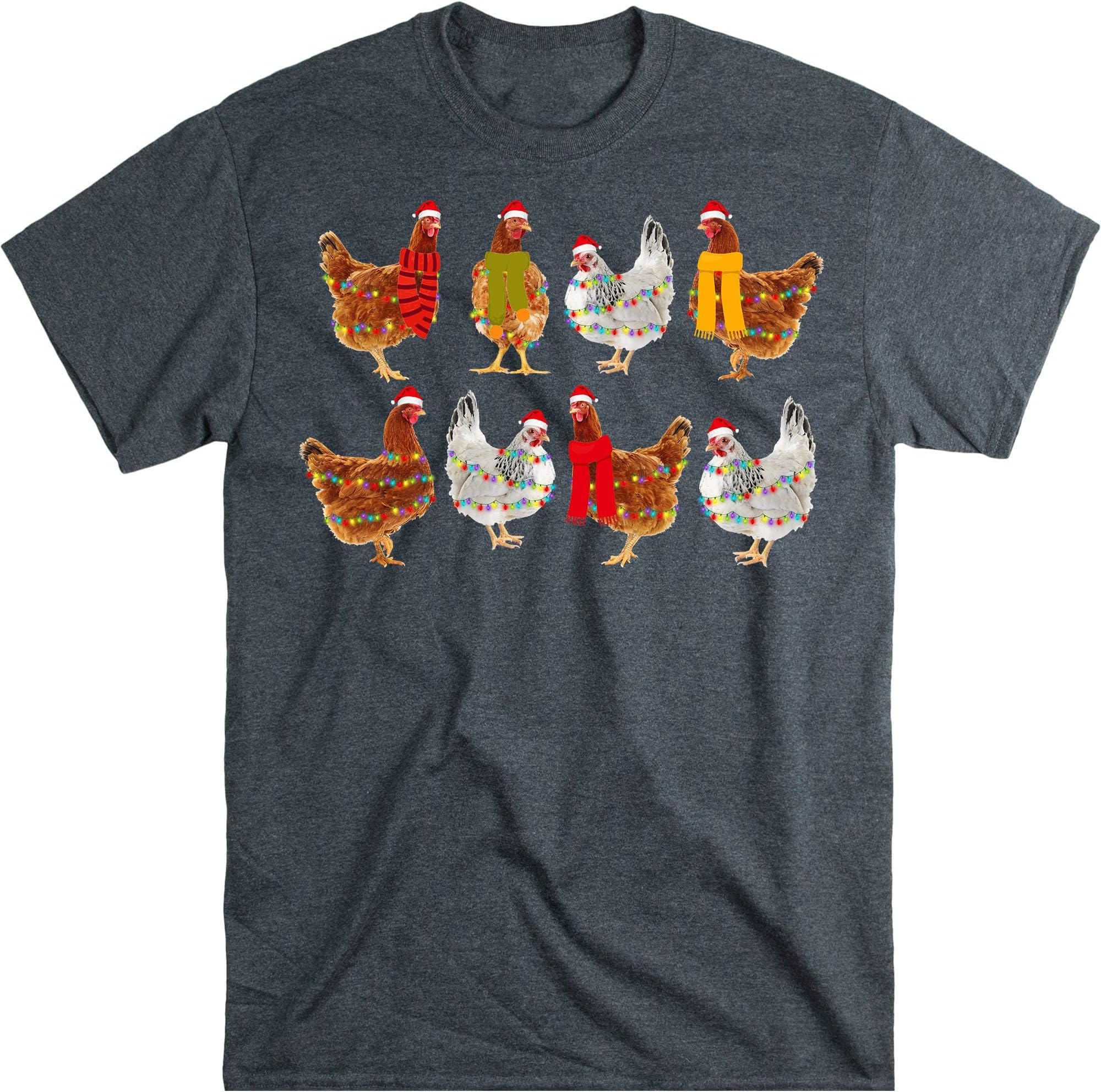 Christmas Chicken Shirt, Christmas Shirt, Hen Rooster Gift, Chickens Farm Animals Holiday Shirt, Holiday Shirt, Dark Heather/Medium