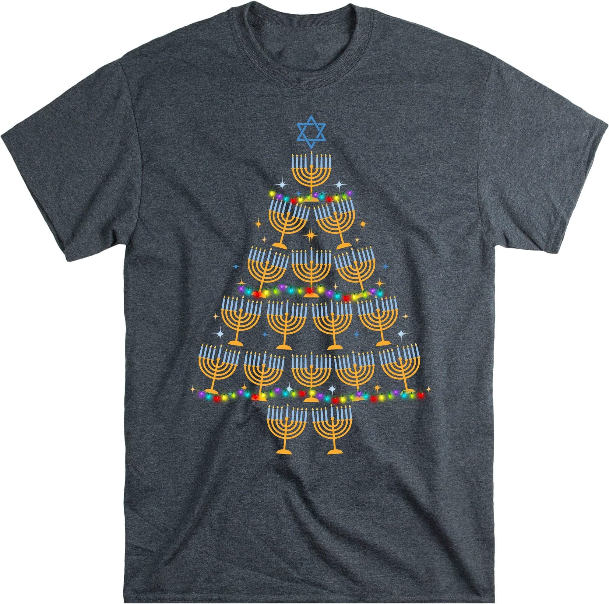 Chanukkah Tree Shirt, Menorah Hanukah Shirt, Jewish Holiday Shirt, Hanukkah Gift Shirt, Jewish Sayings Shirt, Family – Dark Heather/Small
