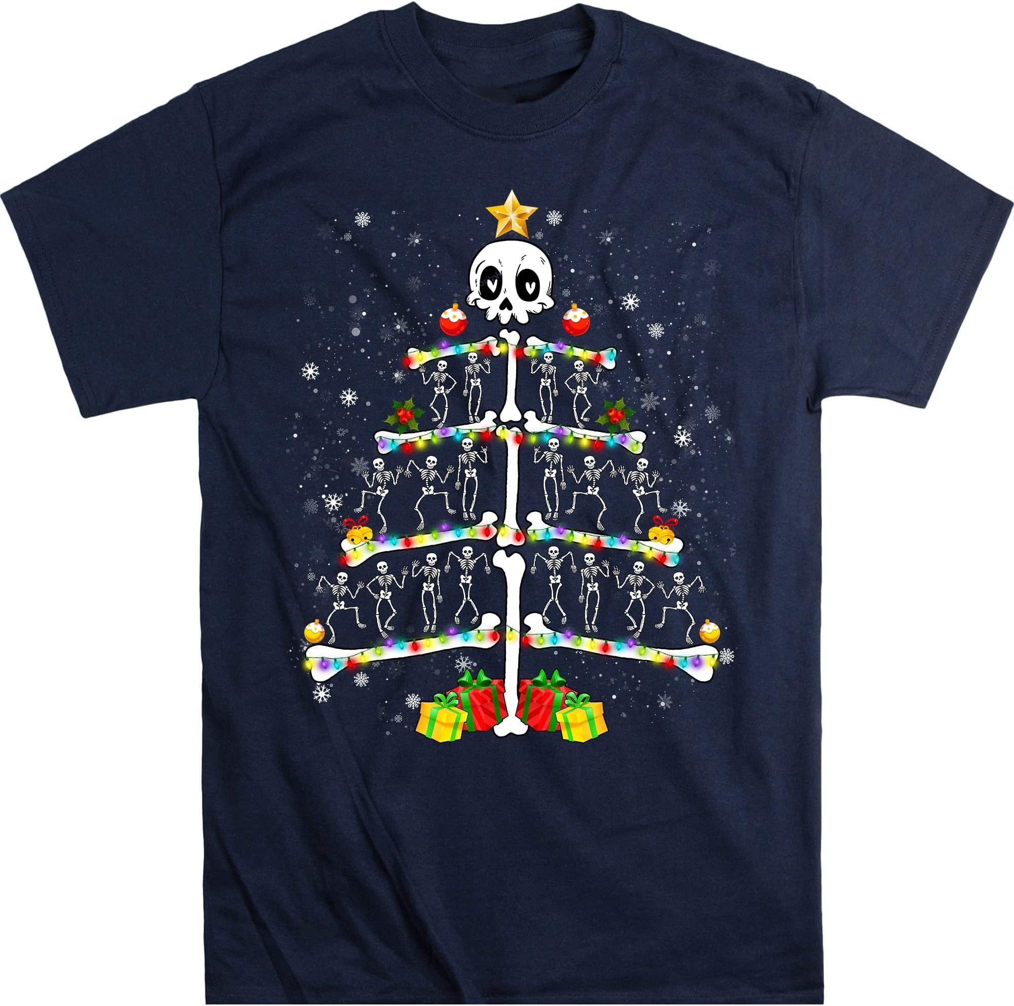 Christmas Tree Skeleton Shirt, Xmas Radiology Gift, Xray Technologist Shirt, Sonography Gift Shirt, Radiologist Shirt – Navy/Small
