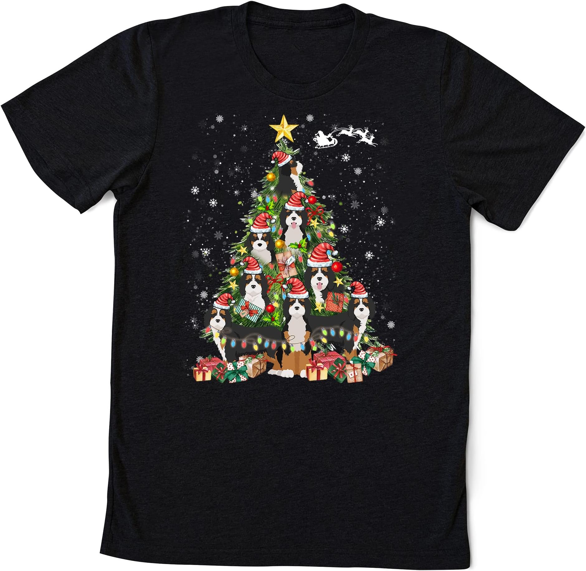 Bernedoodle Christmas Tree Funny Dog Lover Xmas Gifts T-Shirt, Holiday Sweaters, Winter Shirts, Shirt Multicolored