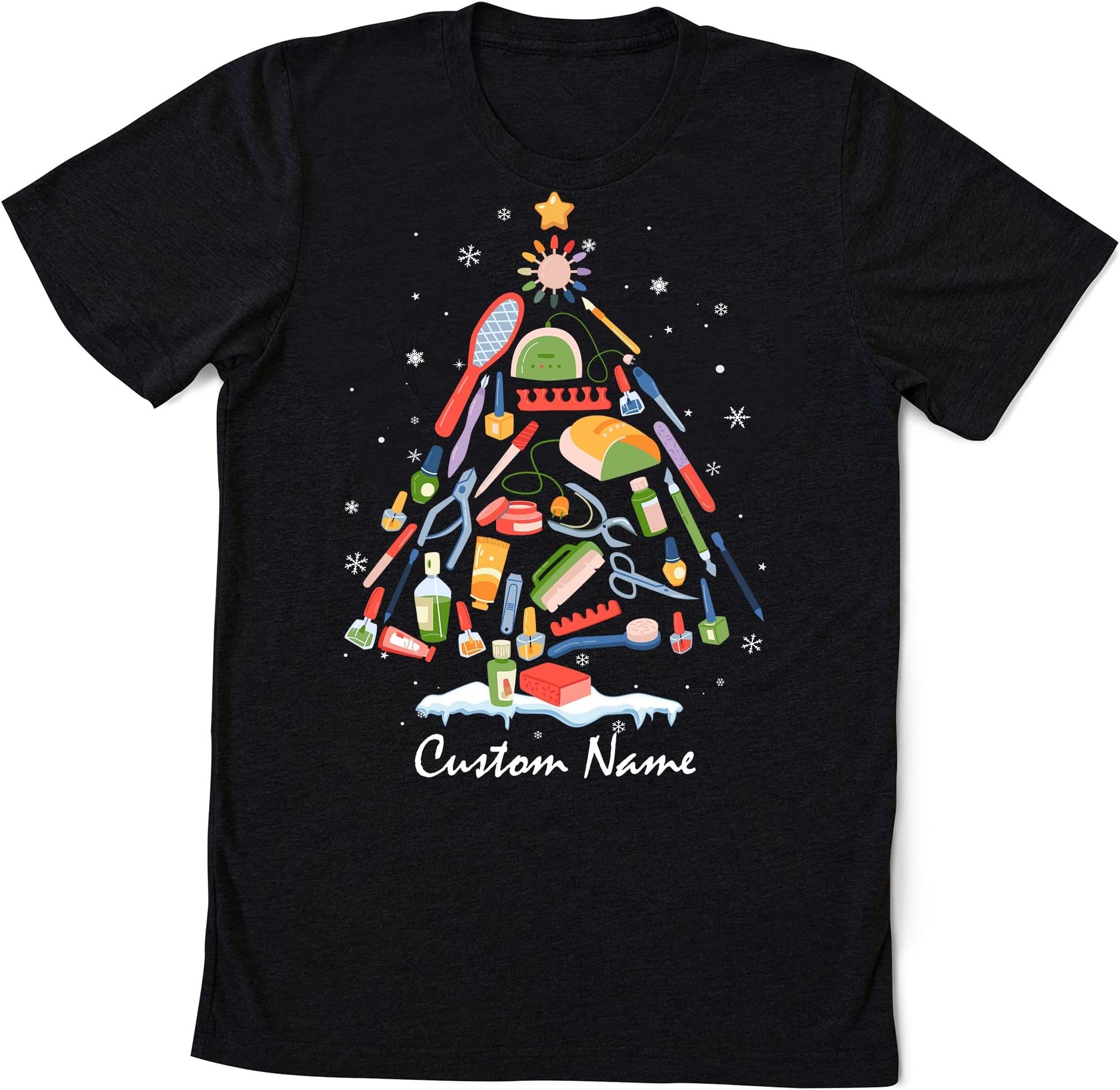 Nail Christmas Tree Tee, Merry Christmas Shirt, Christmas Nail Technician, Xmas Nail Tech Shirt, Nail Boss Gift Shirt Multicolored