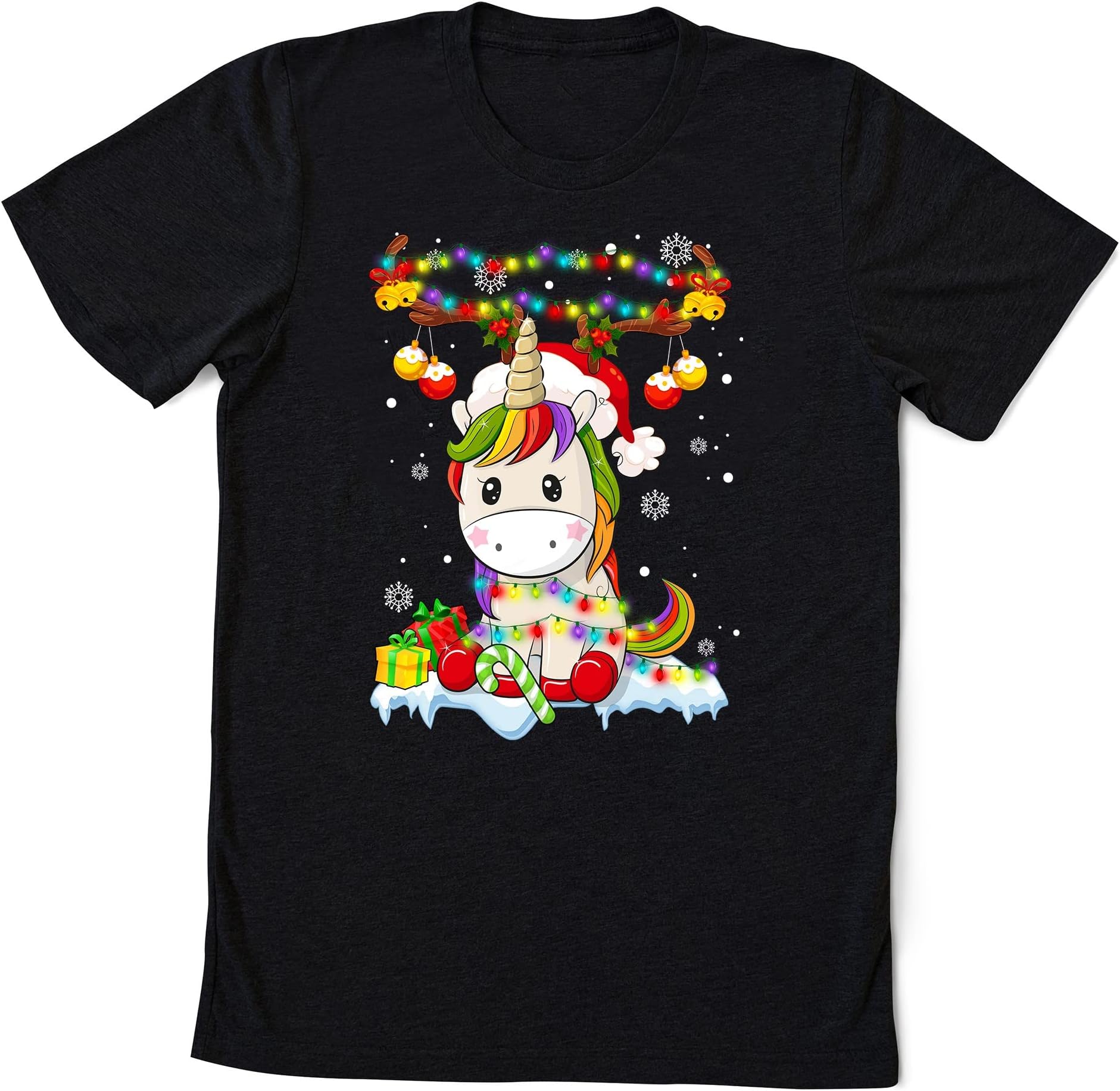 Cute Unicorns Christmas Lights Reindeer Shirt, for Her, Kids Christmas Shirt, Cute Christmas Shirt, Girls Christmas Shirt Multicolored