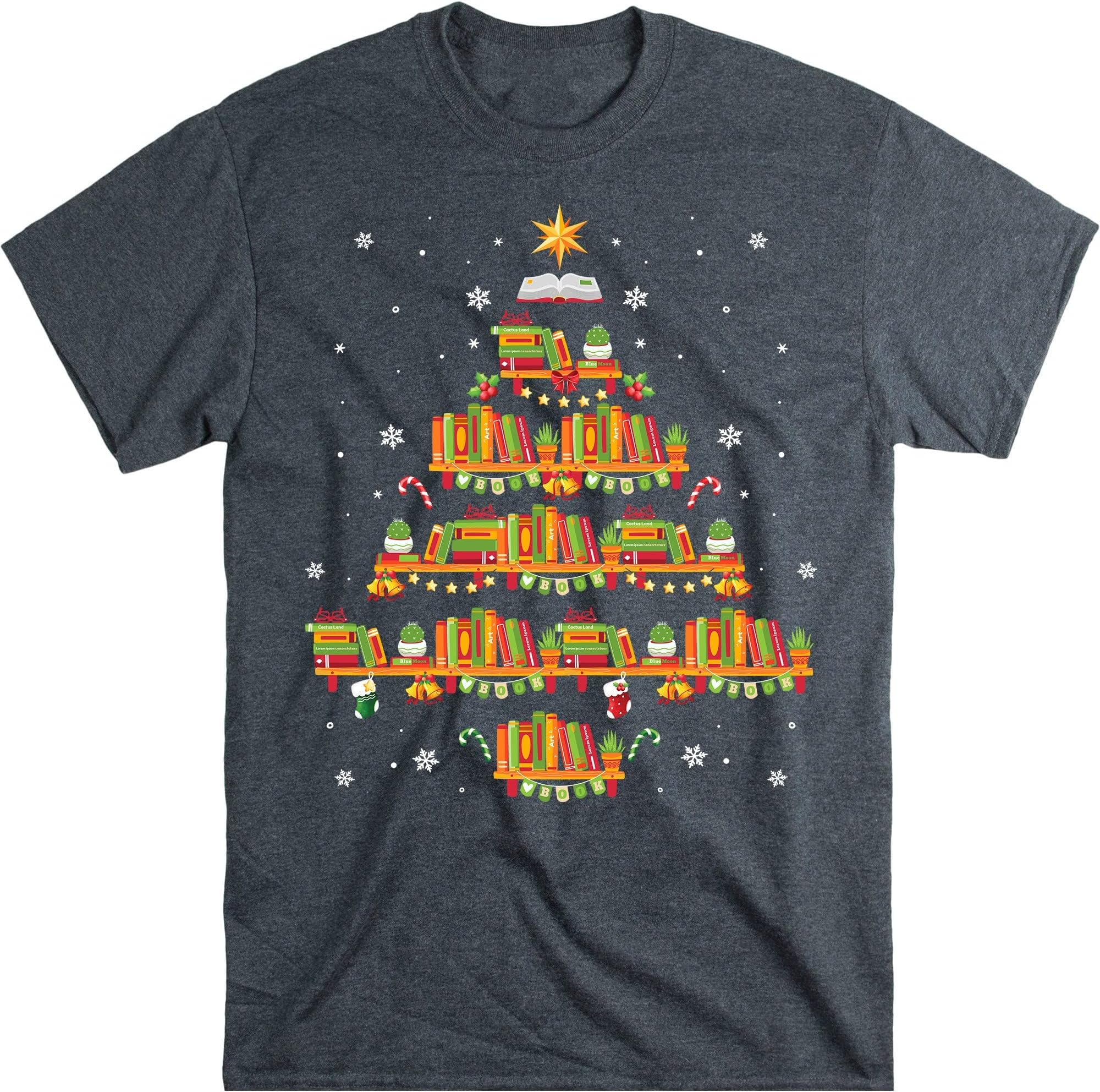 Book Lover Christmas Tree Shirt, Funny Christmas T-Shirt for Book Lover Bookworm Book Nerd, Merry Christmas Shirt