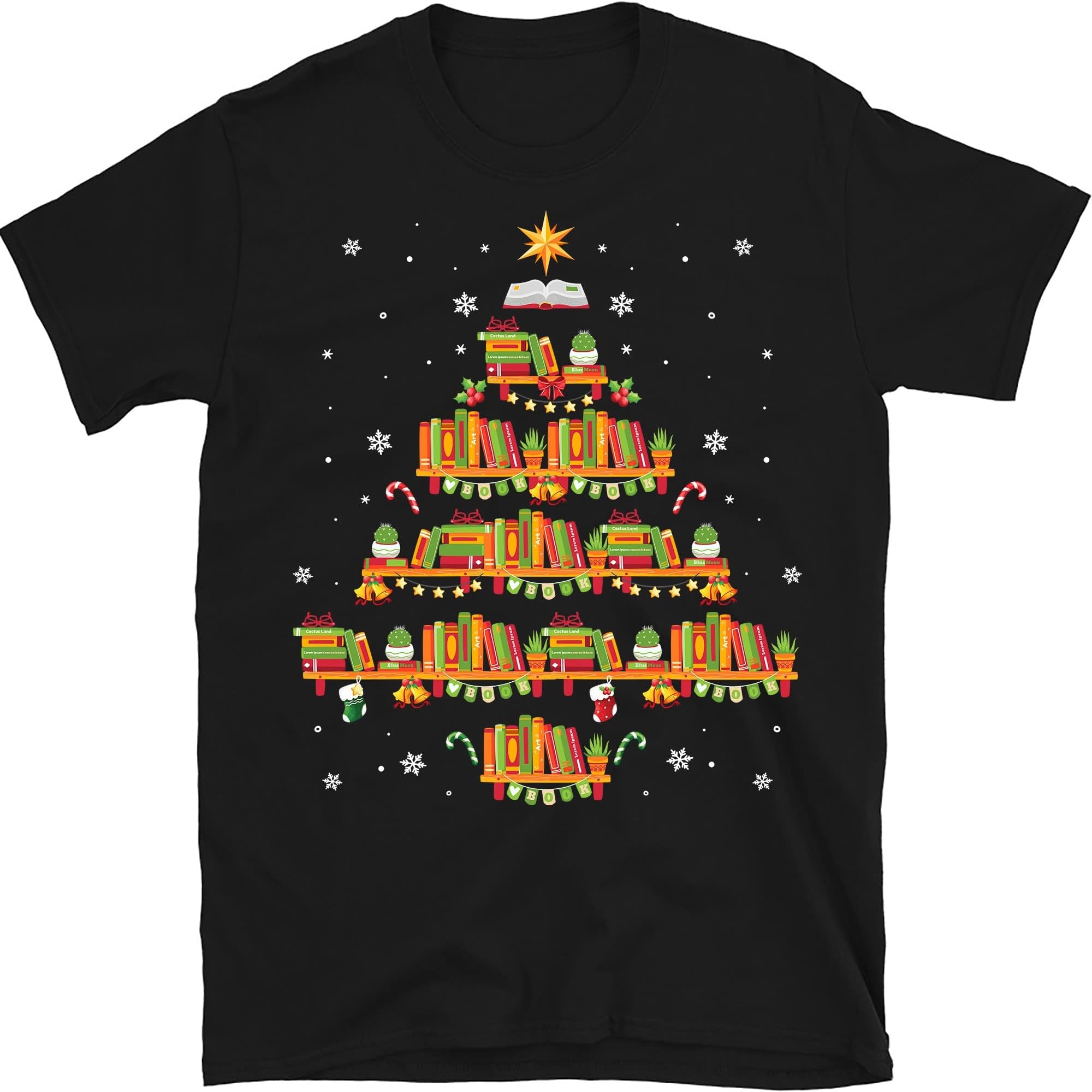 Book Lover Christmas Tree Shirt, Funny Christmas T-Shirt for Book Lover Bookworm Book Nerd, Merry Christmas Shirt – Black/3X-Large