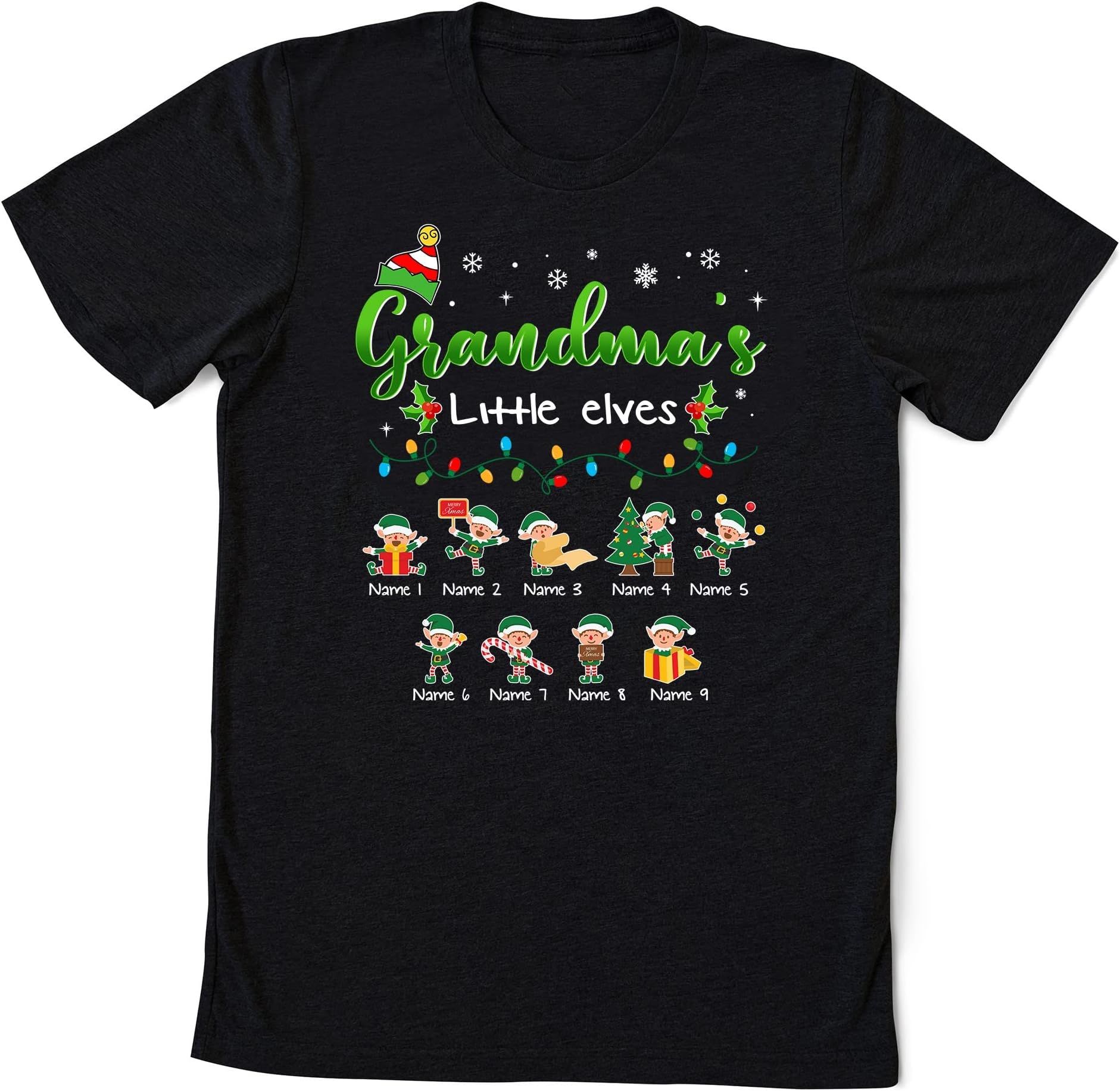 Grandma Little ELF Christmas Shirt, Personalized Grandma, Custom Kids Names Shirt for Nanas, Grandma's Little Elves Shirt Multicolored