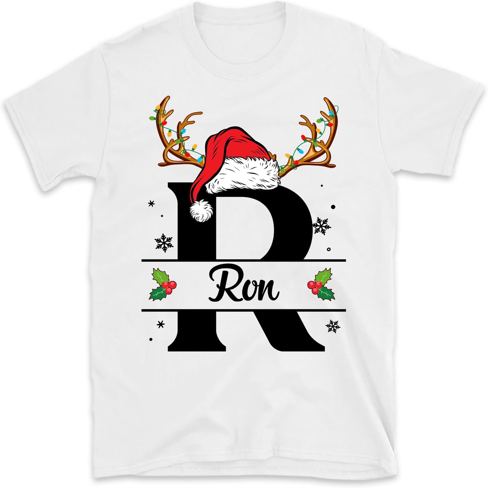 Custom Matching Family Christmas T-Shirt, Custom Initial Family Christmas Shirt, Christmas Family Shirt, Matching Reindeer Shirt Multicolored