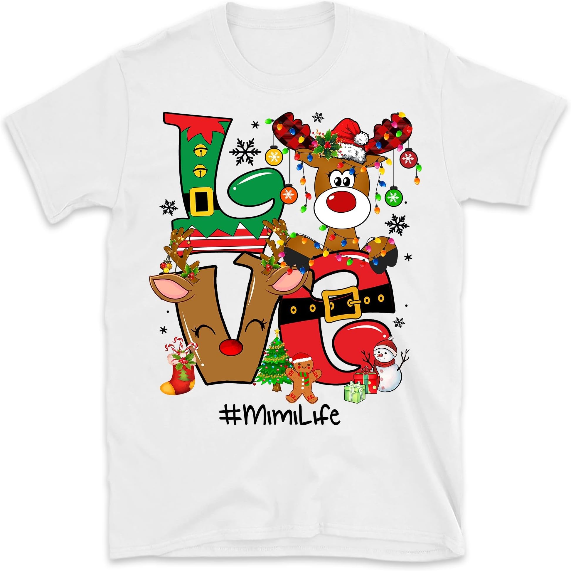 Custom Reindeer Love Grandma Christmas Shirt, Xmas Grandma Shirt, Doodle Love Grandma Shirt Custom Title Nana Mimi Gigi, Christma Nana Gift Multicolored