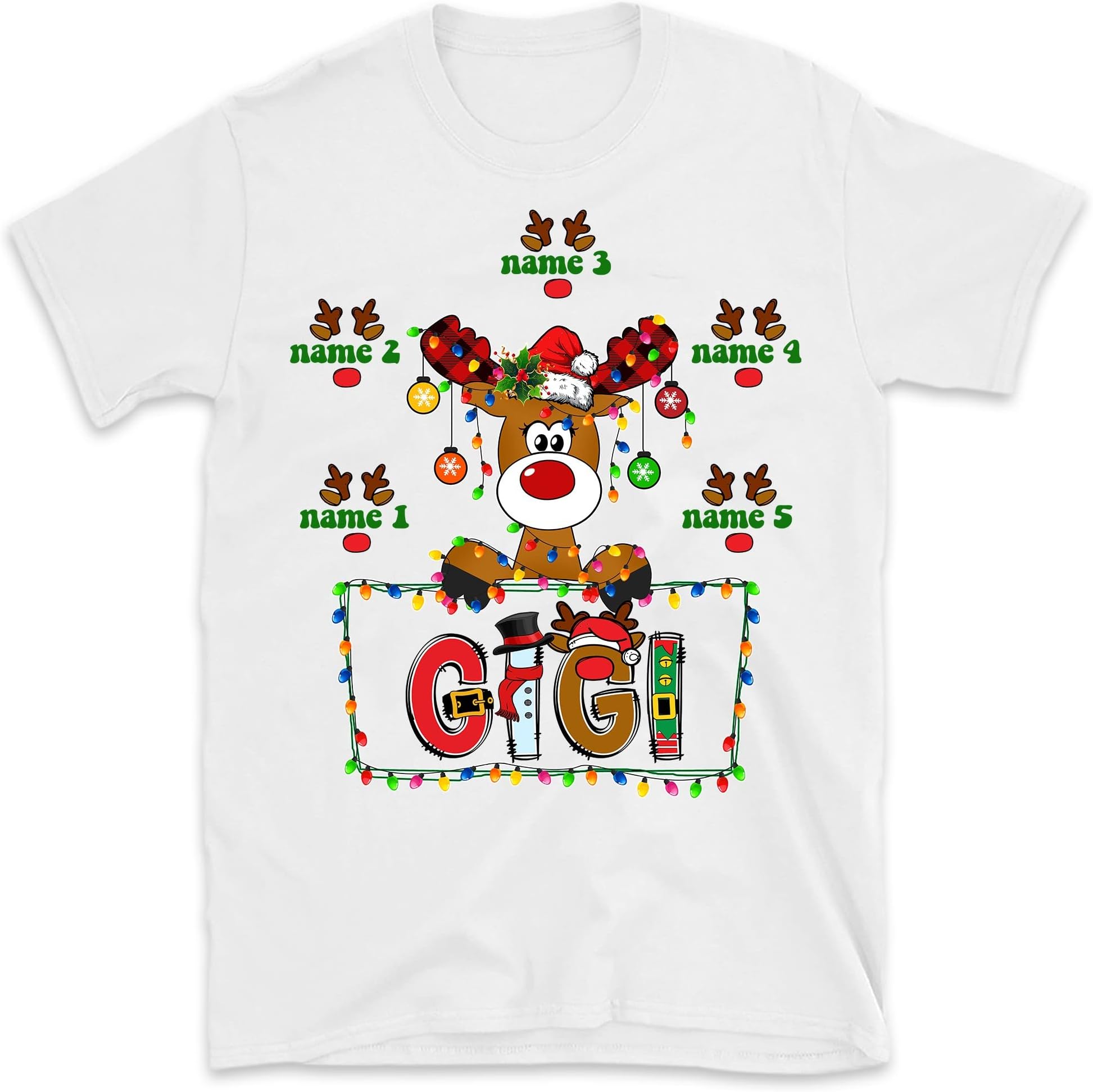 Custom Christmas Cute Reindeer Grandma Shirt, 2022 Reindeer Grandma T-Shirt Custom Kidnames, Custom Nana Mimi for Christmas Multicolored