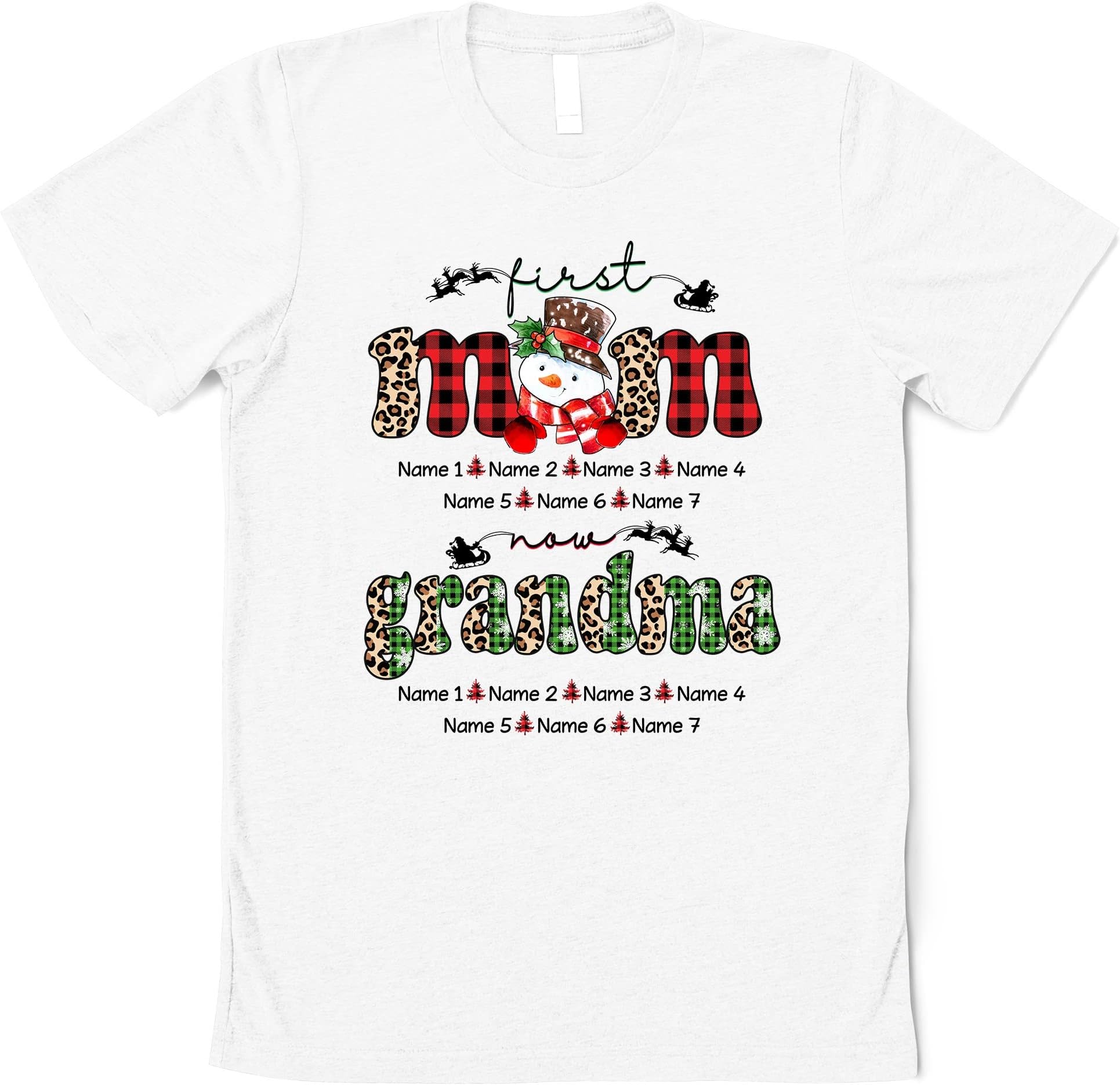 Custom First Mom Now Grandma Christmas Shirt, Mom Grandma Shirt Custom Kidnames, Custom Nana Mimi Gigi Gift for Christmas Multicolored