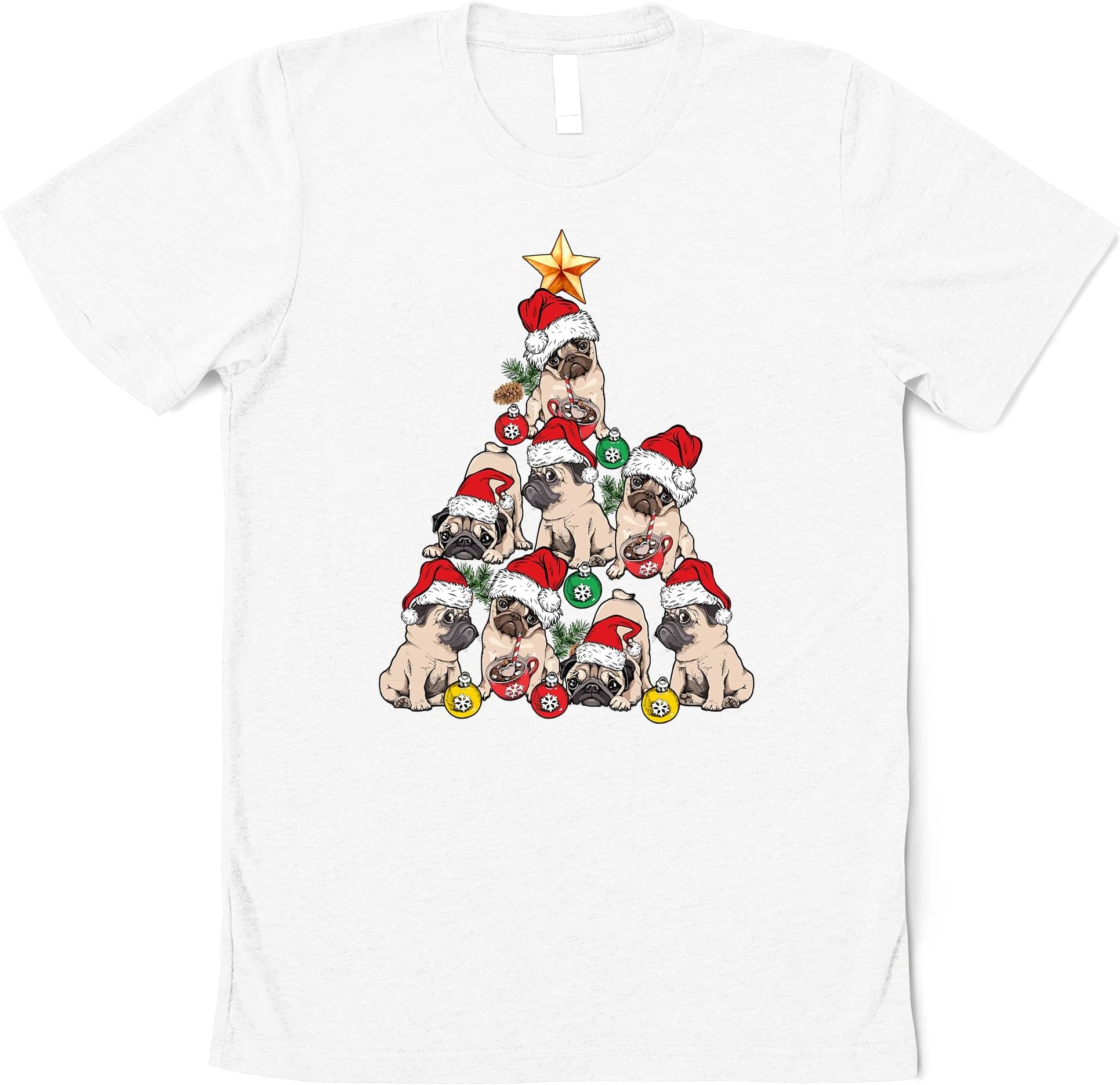 Christmas Tree Pug Shirt, Happy New Year Dog T-Shirt, Christmas Dog Tee, Pug Mom T-Shirt, Christmas Lights Tee Multicolored