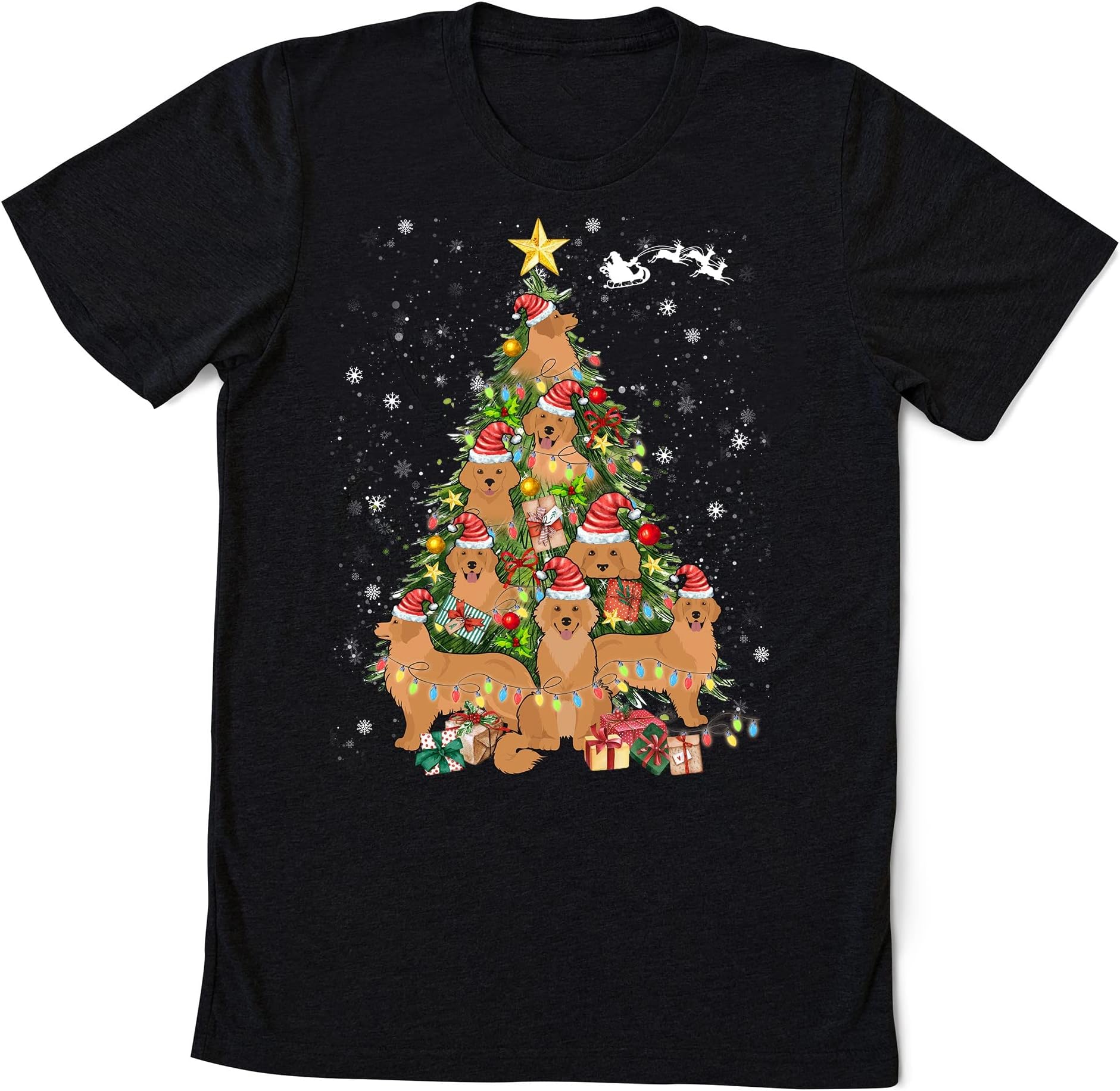 Christmas Tree Golden Retriever Shirt, Happy New Year Dog T-Shirt, Christmas Dog Tee, Golden Mom T-Shirt, Christmas Lights Tee