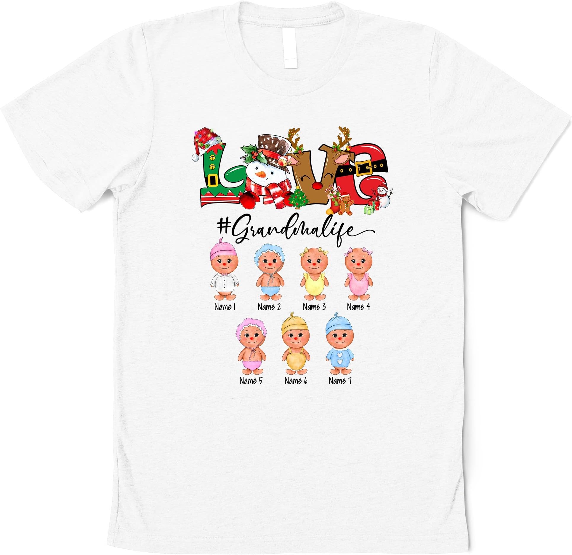 Grandma with Grandkids Name Christmas Personalized T Shirt, Cookies Kids' Name Shirt,Custom Grandma, Grandma's Cookie Crew Christmas Multicolored