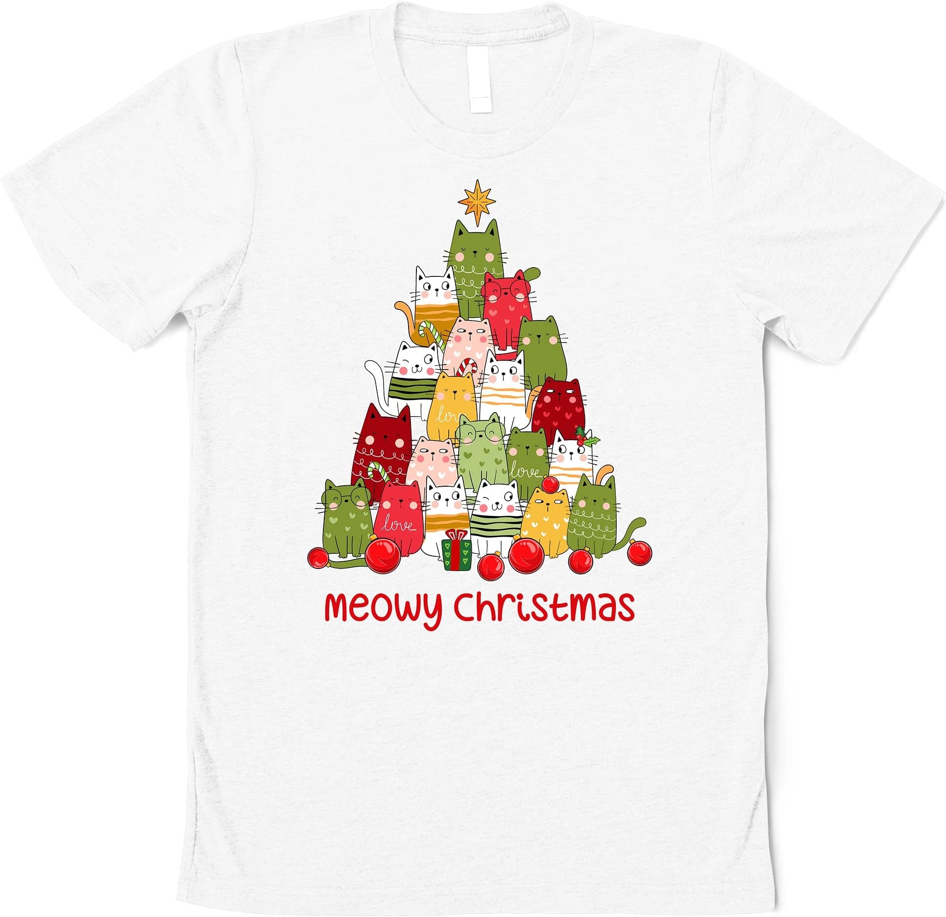 Christmas Tree Xmas Lights Cat Graphic Tee Shirt, Squish Mallow Lovers Gift, Christmas Squish Tees Multicolored
