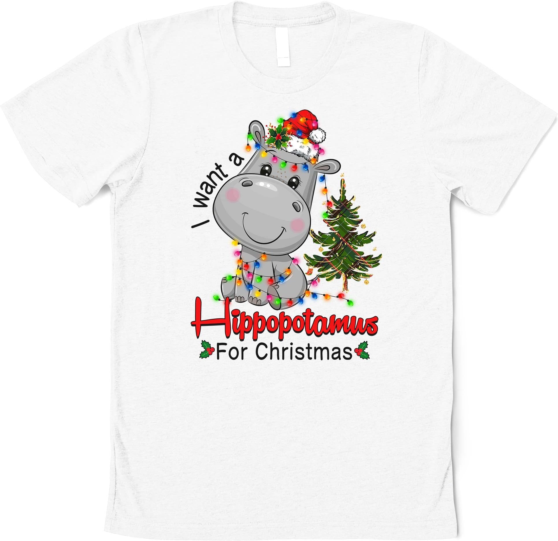 I Want A Hippopotamus for Christmas Shirt, Christmas Lovers Gift, Christmas Hippopotamus Shirt, Christmas Kid Shirt, Happy Christmas Tee Multicolored