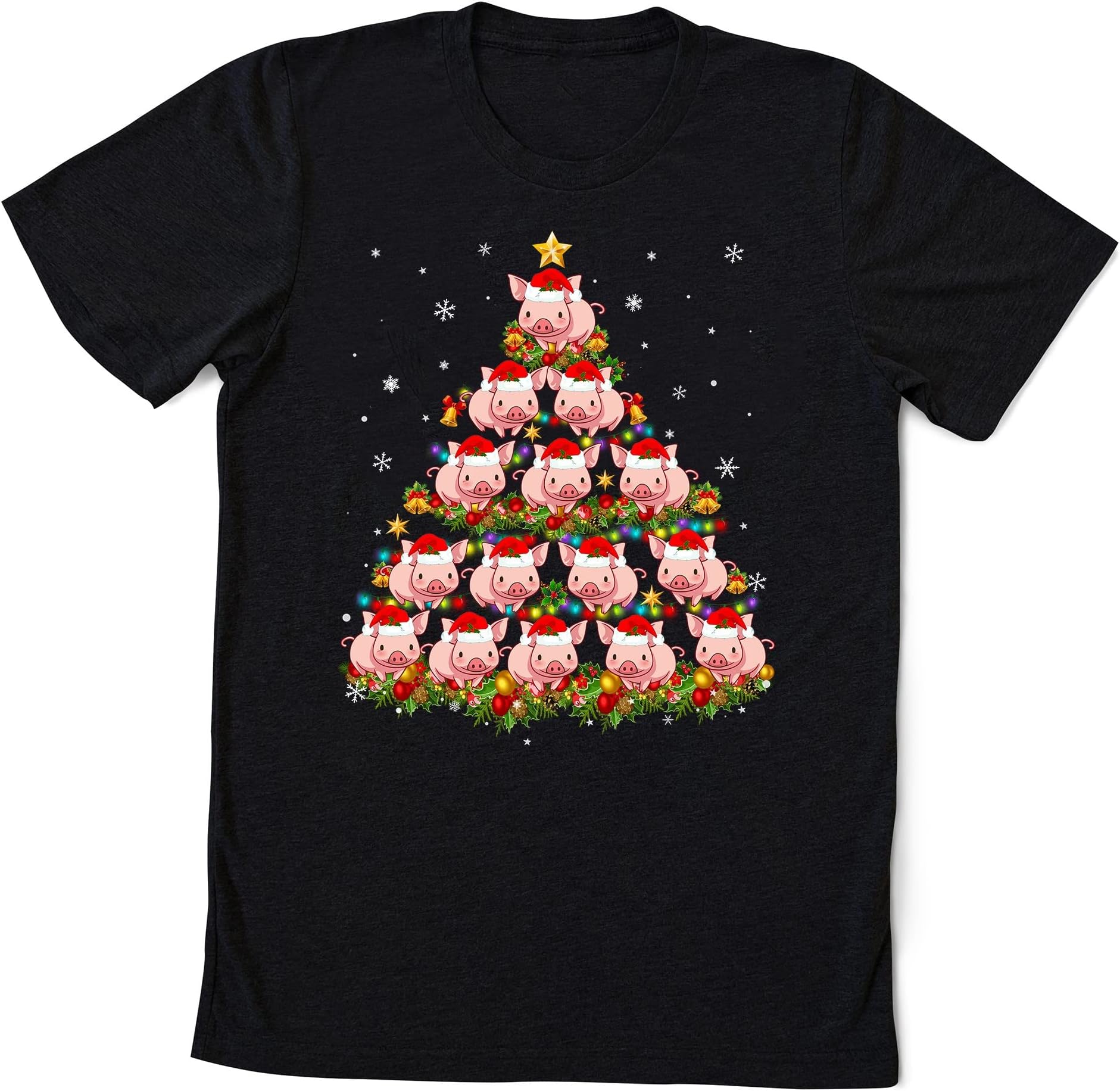 Pig Christmas Tree T-Shirt for Men Womens Girls Kids, Pig Christmas Sweatshirt, Pig Christmas Long Sleeve Xmas Gift Multicolored