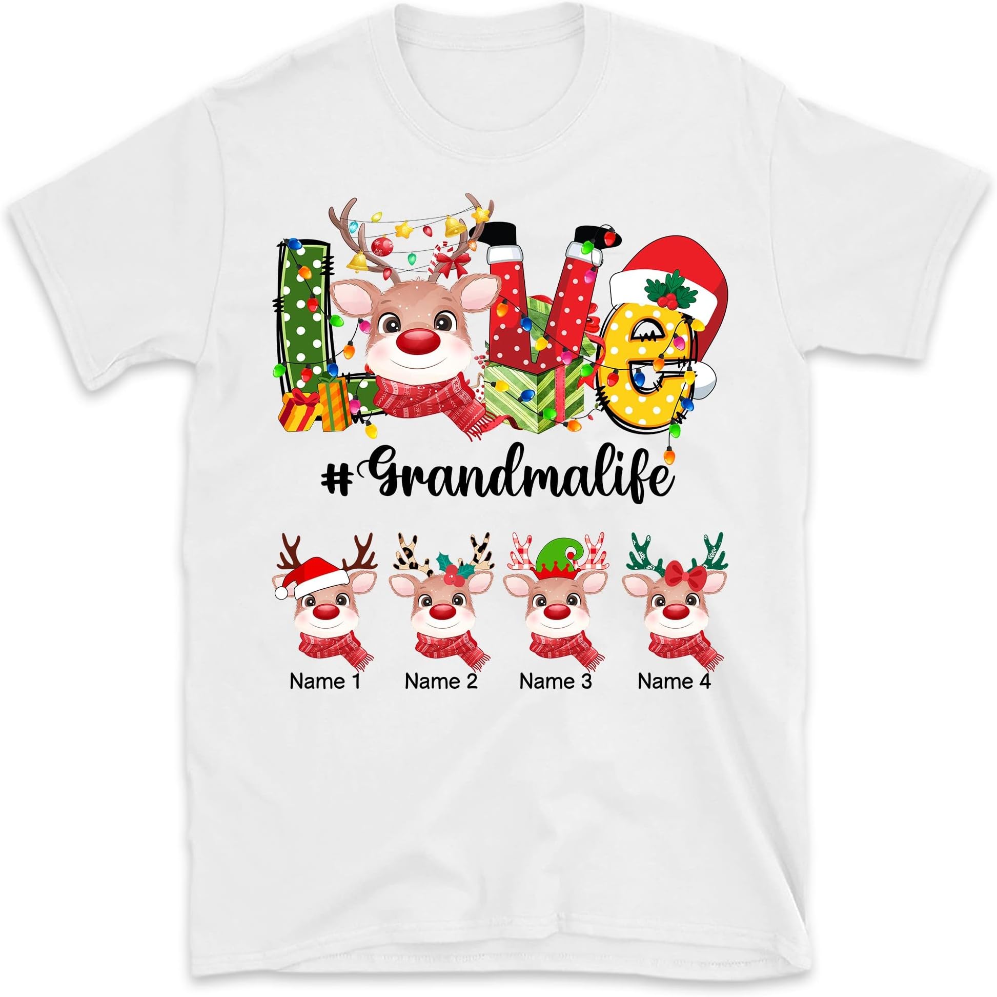 Custom Christmas Reindeer Grandma Shirt, Custom Grandma Nana Mimi Gigi Sweatshirt for Christmas, 2022 Love Grandma Shirt Custom Kidname Multicolored