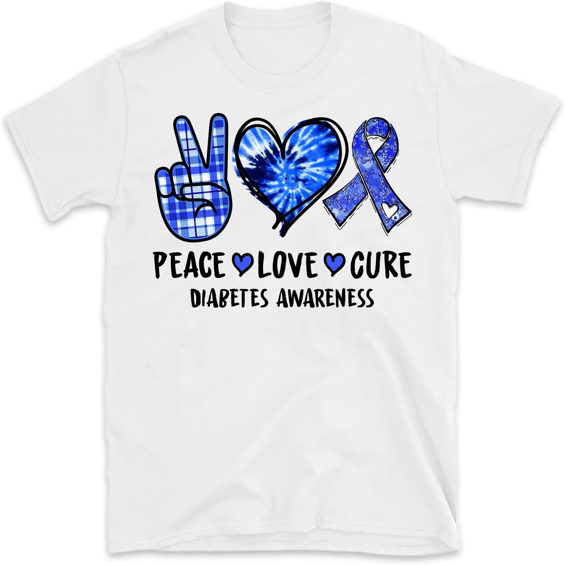 Peace Love Cure T-Shirt, Diabetes Awareness Shirt, Diabetes Warriors Tee, Blue Ribbon, Diabetes Support, Diabetes Month