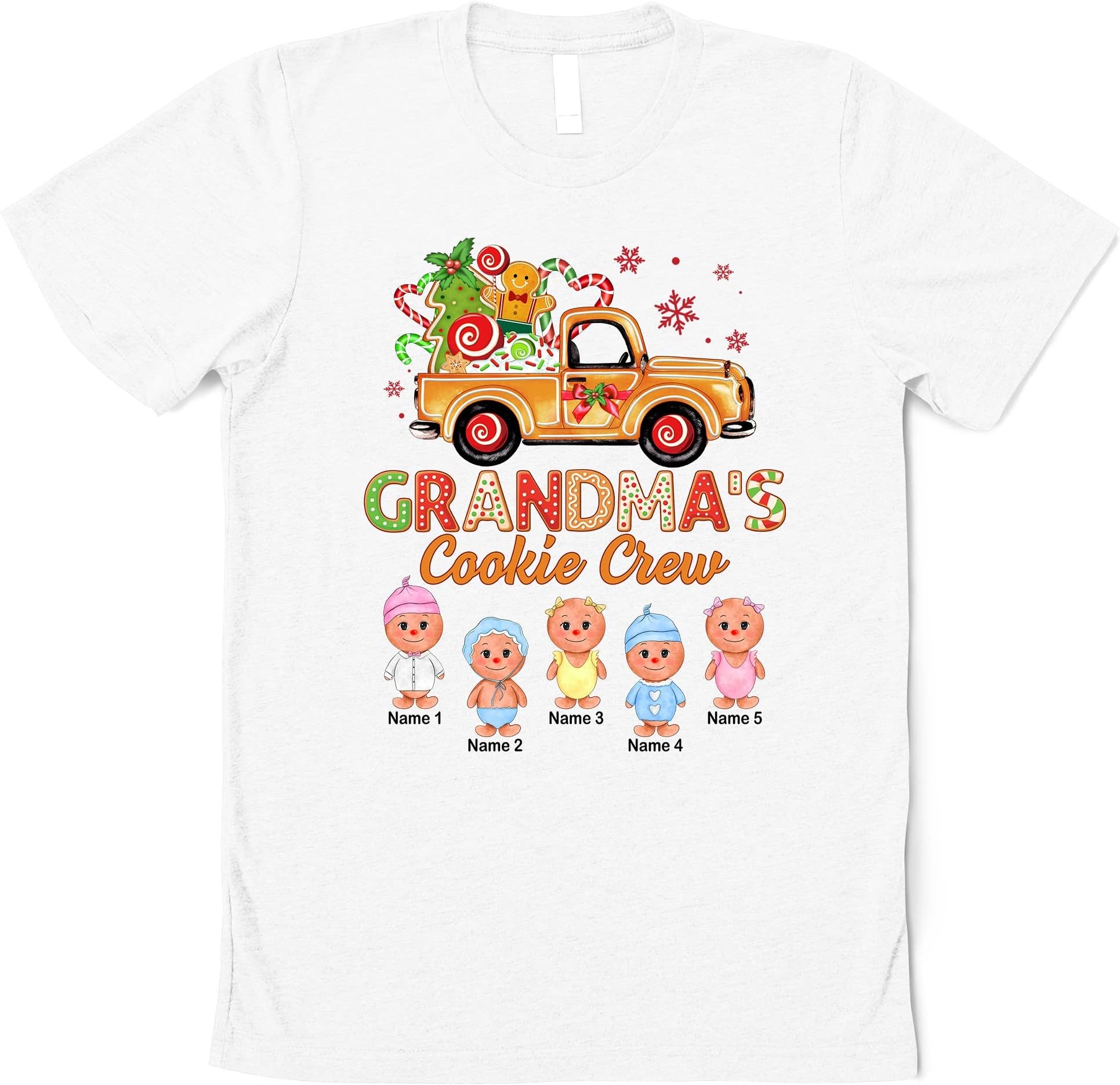 Personalized Grandma's Cookie Crew Truck Christmas Shirt, Gift for Mom, Gift for Grandma, Custom Cookie Grandkids T-Shirt Multicolored