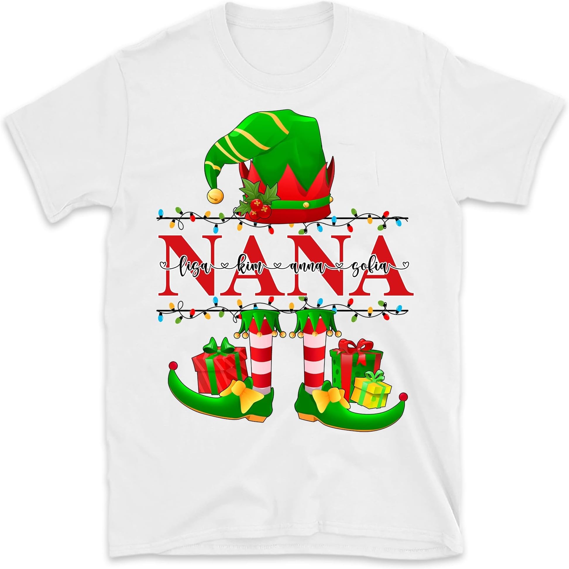 Custom Christmas Nana Elf Shirt, 2022 Christmas Grandma Shirt Custom Kidnames, Custom Nana Mimi Sweatshirt for Christmas Multicolored