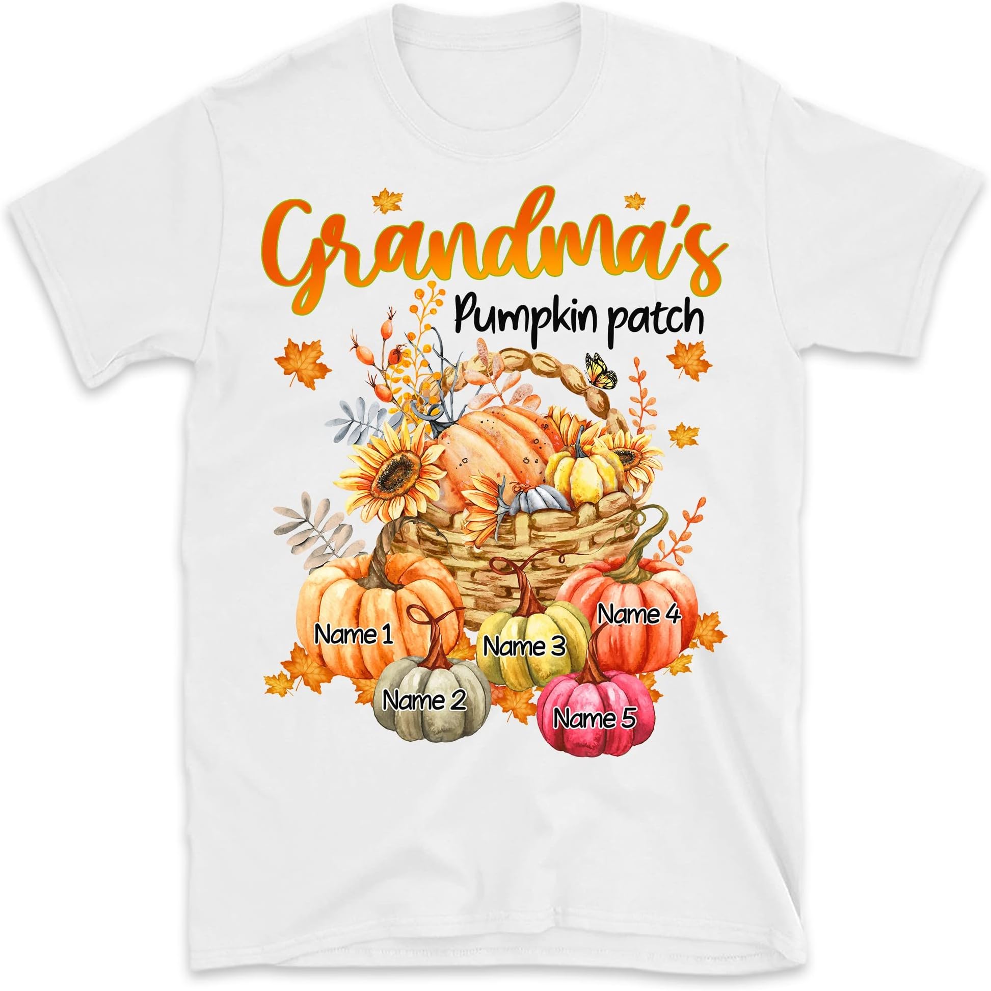 Personalized Grandma Shirt, Custom Grandma Nana Mimi Shirt for Autumn, Fall Pumpkin Shirt, Grandma Pumpkin Patch Shirt with Grandkids Names