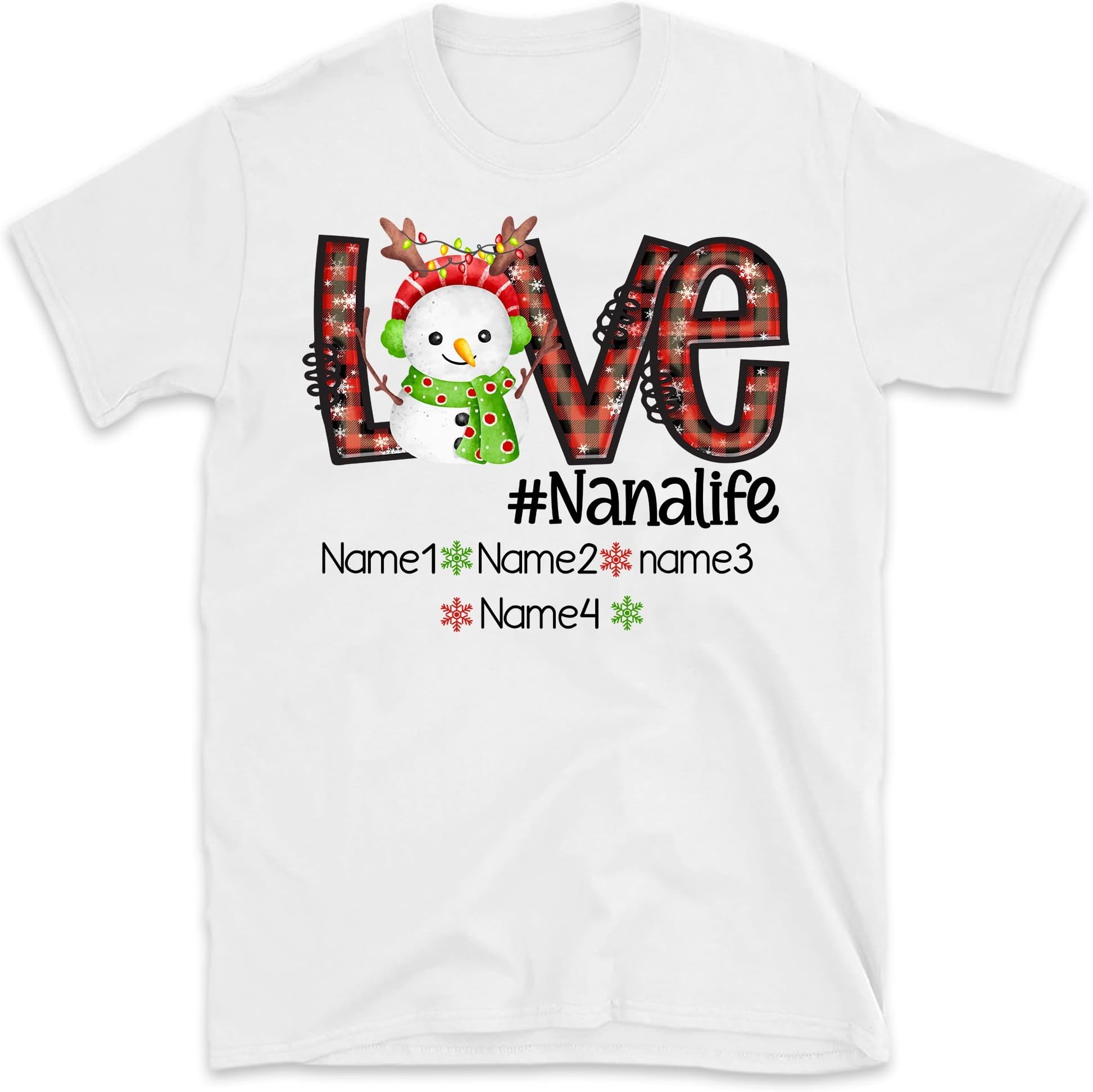 Personalized Christmas Love Nana T Shirt, Snowman Leopard Love Nana Shirt for Xmas, Xmas Grandma Nana Mimi Shirt Custom Kidnames