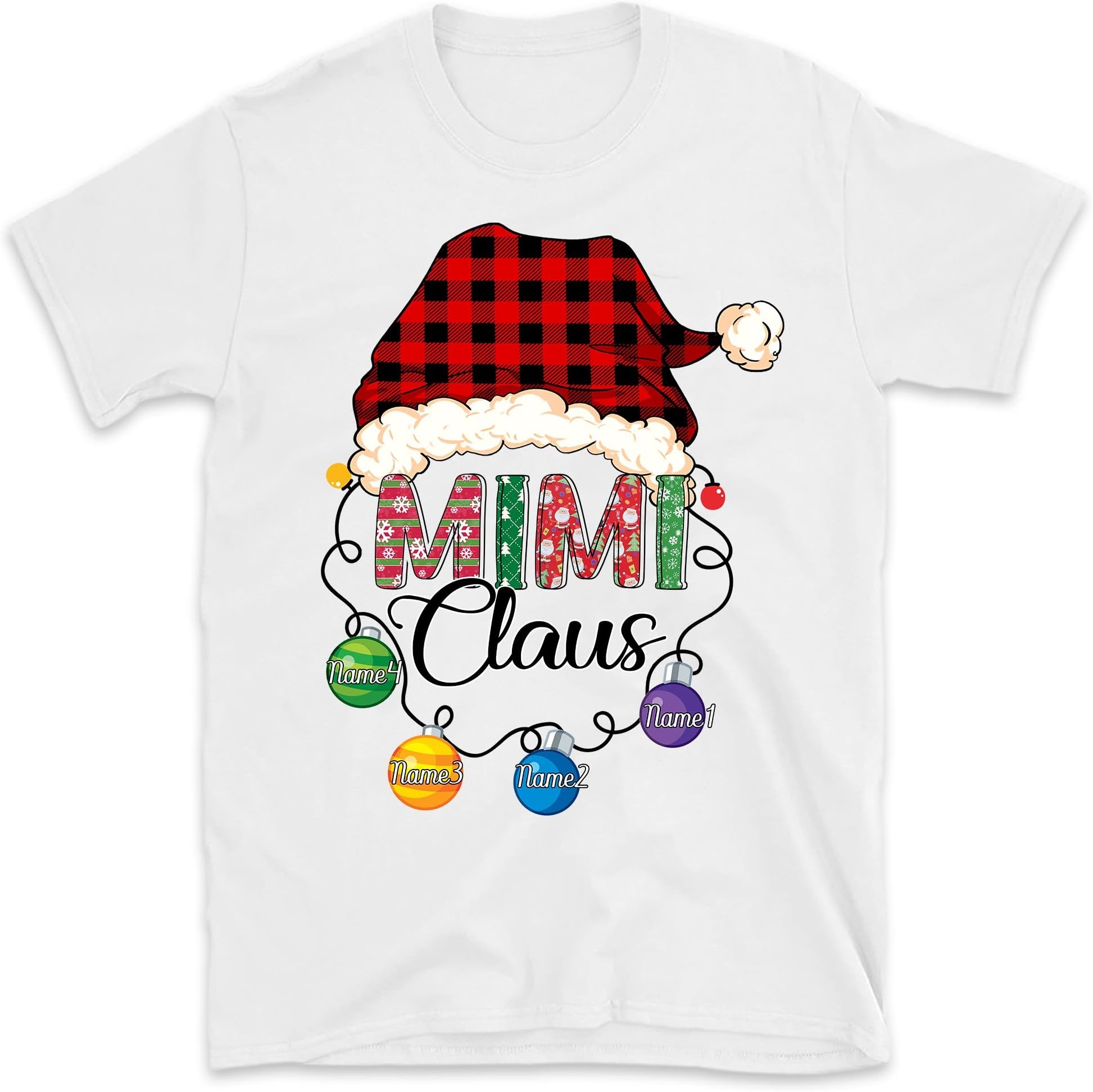 Christmas Grandma Claus Shirt, 2022 Christmas Mimi Claus Custom Nickname Shirt, Custom Christmas Grandma Nana Mimi Shirt Custom Kidnames Multicolored