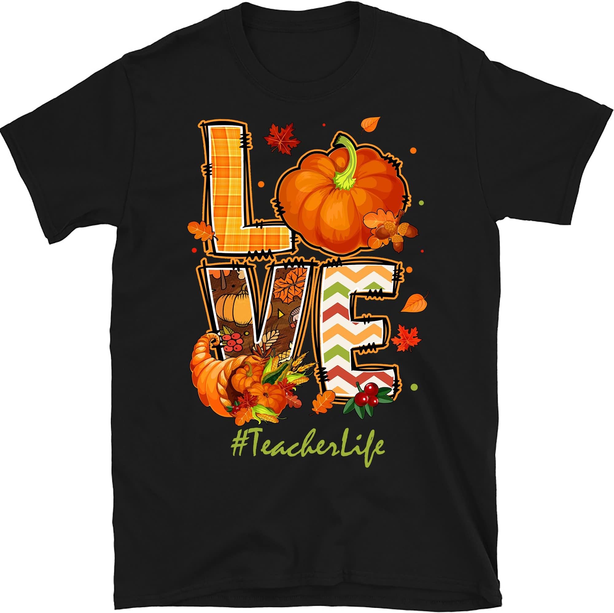 Love Teacher Life Happy Fall Y'all Autumn Teacher Student T-Shirt, Thanksgiving Teacher, Teacher Shirt Multicolored