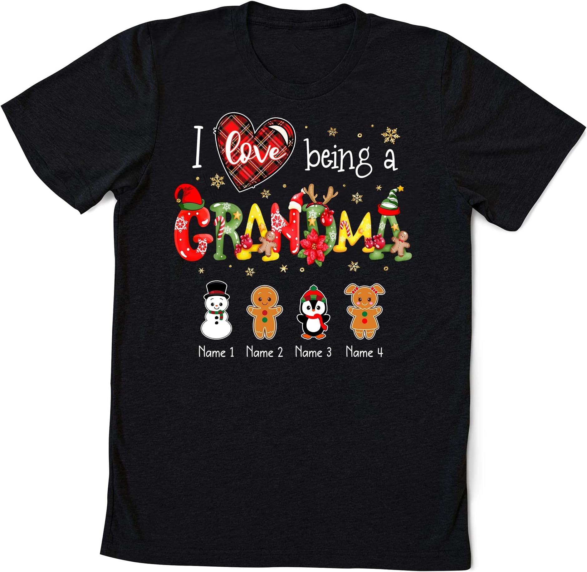 Personalized I Love Being Grandma Christmas Shirt, Custom Christmas Nana Shirt Custom Kidname, Xmas Claus Grandma Snowman Mom Mimi Shirt Multicolored