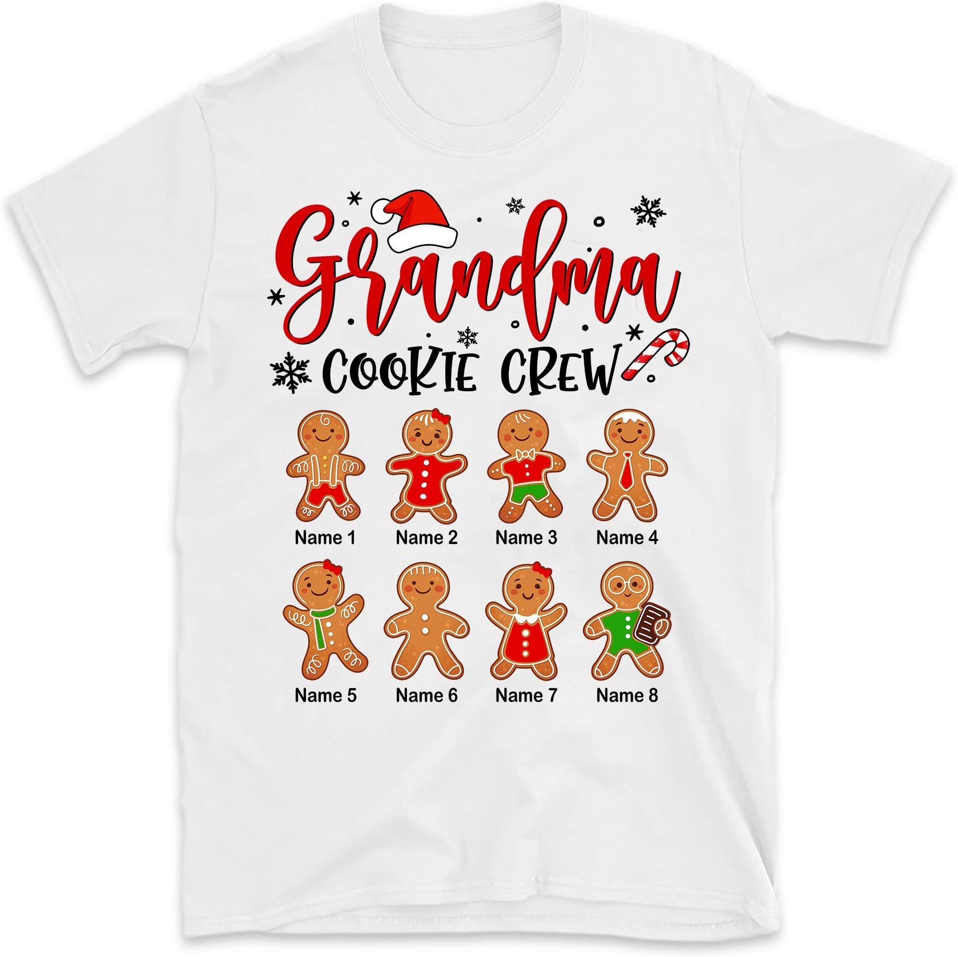 Personalized Grandma's Cookie Crew Christmas Shirt, Custom Christmas Nana Shirt Custom Kidname, Xmas Claus Grandma Snowman Mom Mimi Shirt Multicolored
