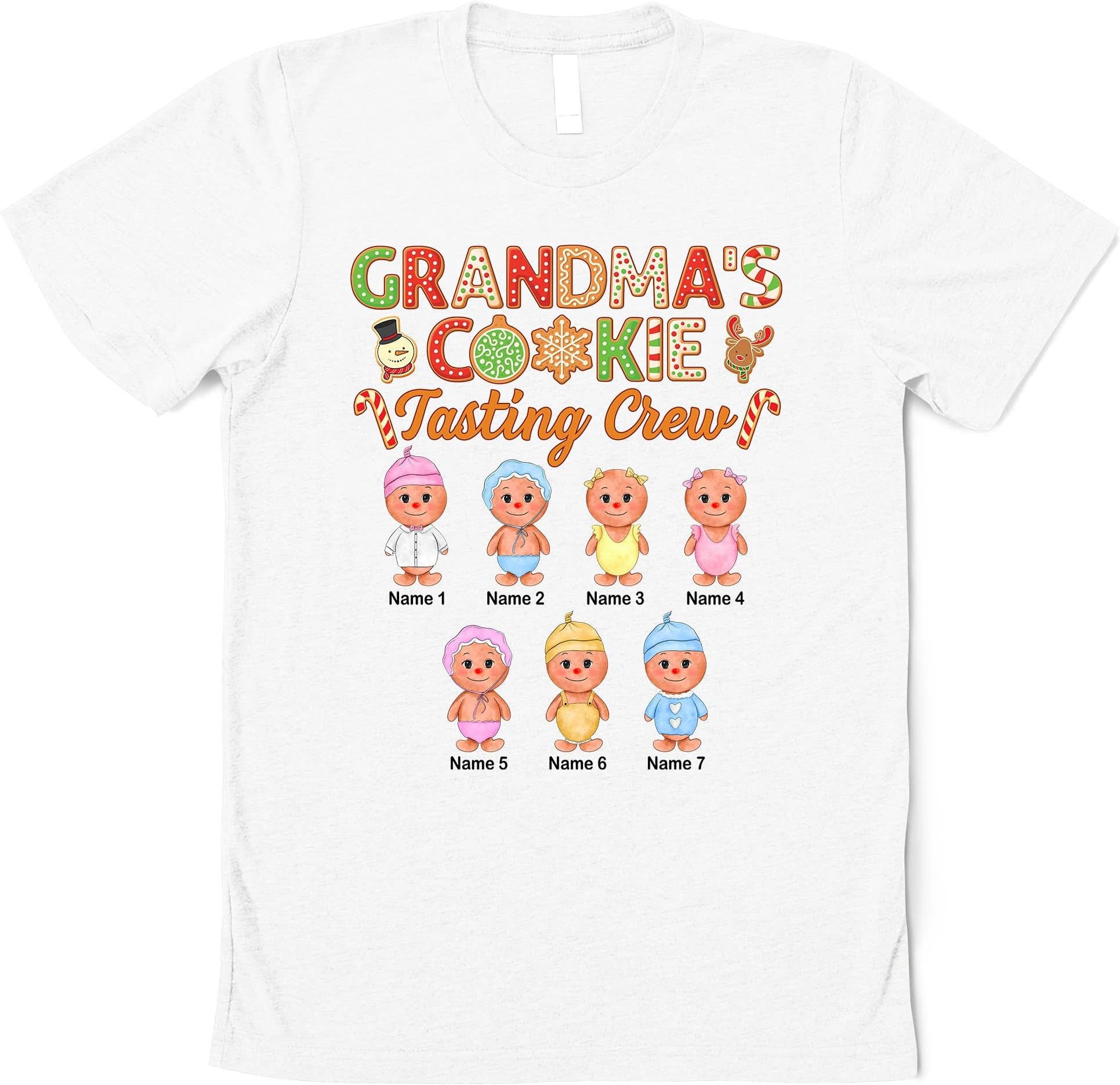 Grandma with Grandkids Name Christmas Personalized T Shirt, Cookies Kids' Name Shirt,Custom Grandma, Grandma's Cookie Tasting Crew Christmas Multicolored