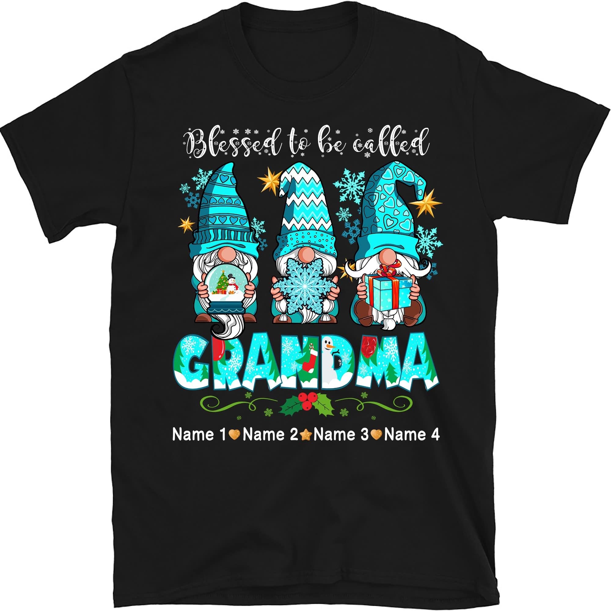 Custom Christmas Ice Snow Grandma Shirt, 2022 Christmas Gnome Grandma Shirt Custom Kidnames, Custom Mom Nana Mimi Shirt for Christmas